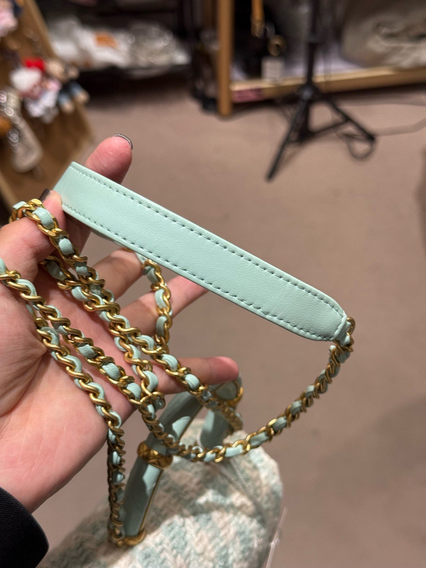 Chanel - Milk Box Chain Bag with Top Handle - Tweed and Leather - Mint Green and White with Light Gold-Tone Hardware - (mini)
