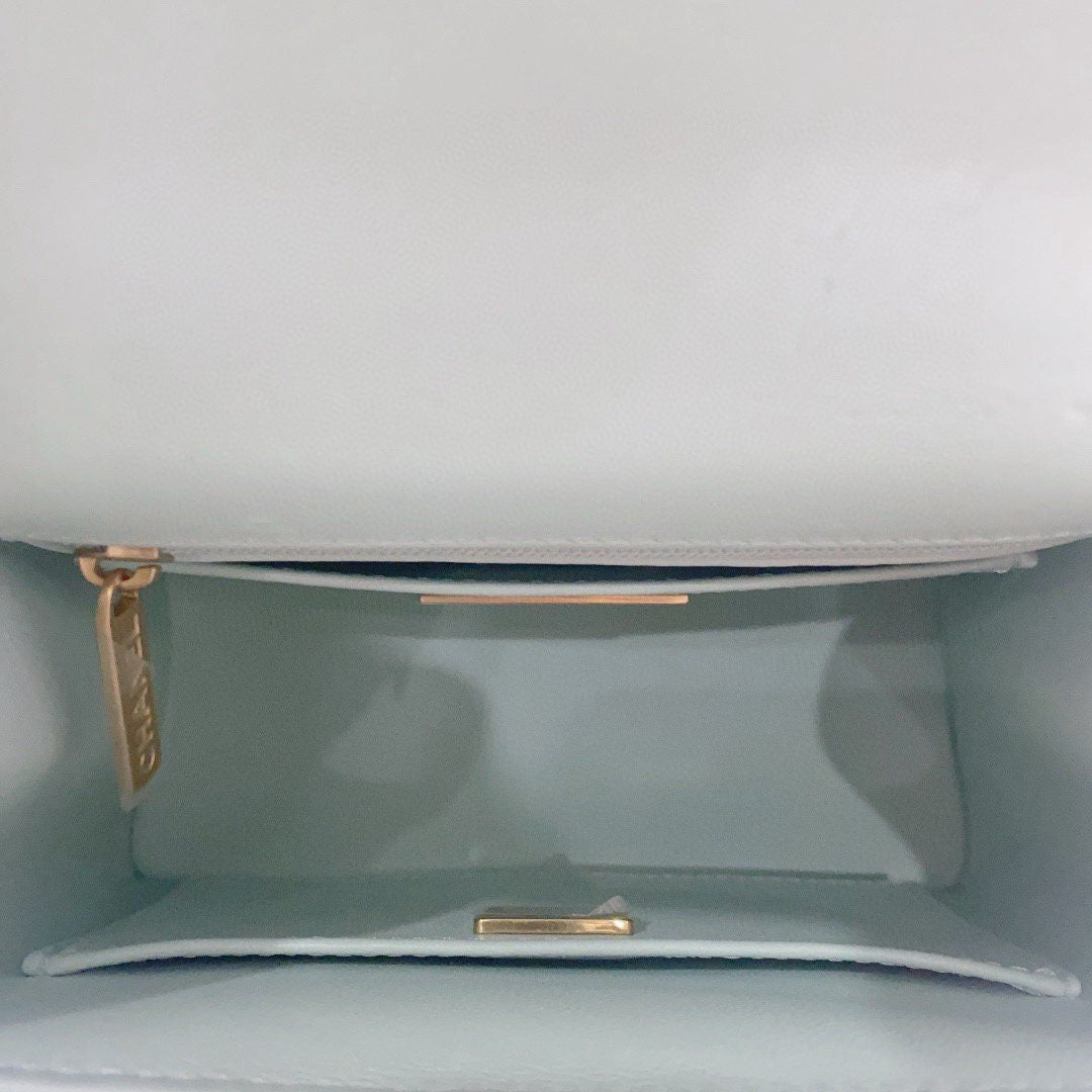 Chanel - Milk Box Chain Bag with Top Handle - Tweed and Leather - Mint Green and White with Light Gold-Tone Hardware - (mini)