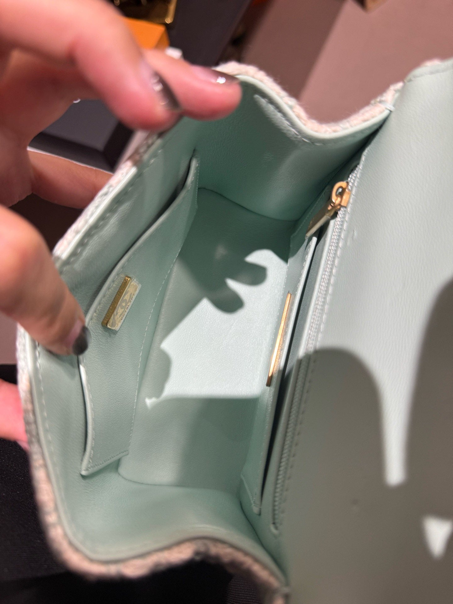 Chanel - Milk Box Chain Bag with Top Handle - Tweed and Leather - Mint Green and White with Light Gold-Tone Hardware - (mini)