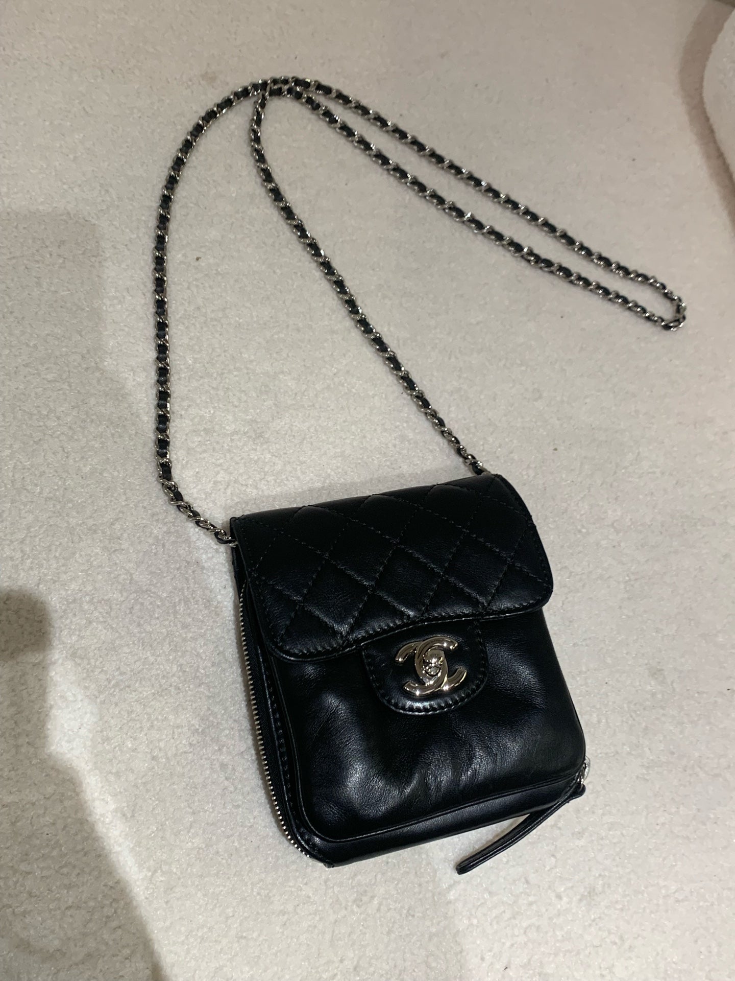 Chanel - Mini Flap Bag with Side Zipper - Lambskin leather - Black - (mini)