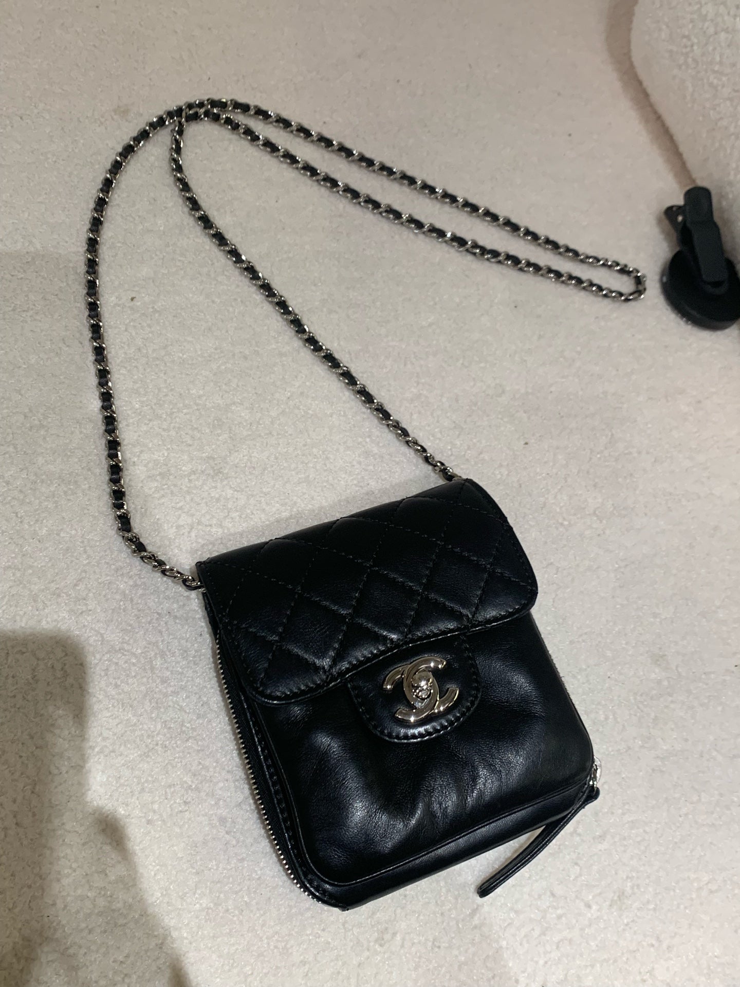 Chanel - Mini Flap Bag with Side Zipper - Lambskin leather - Black - (mini)