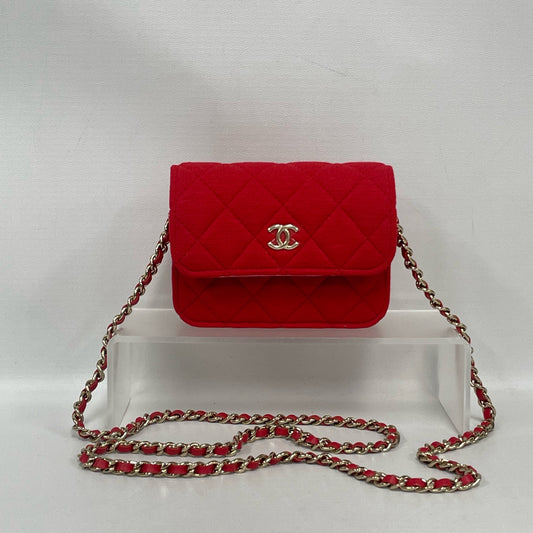 Chanel - Mini Flap Bag - Wool knit fabric - Red with Pink interior - (mini)