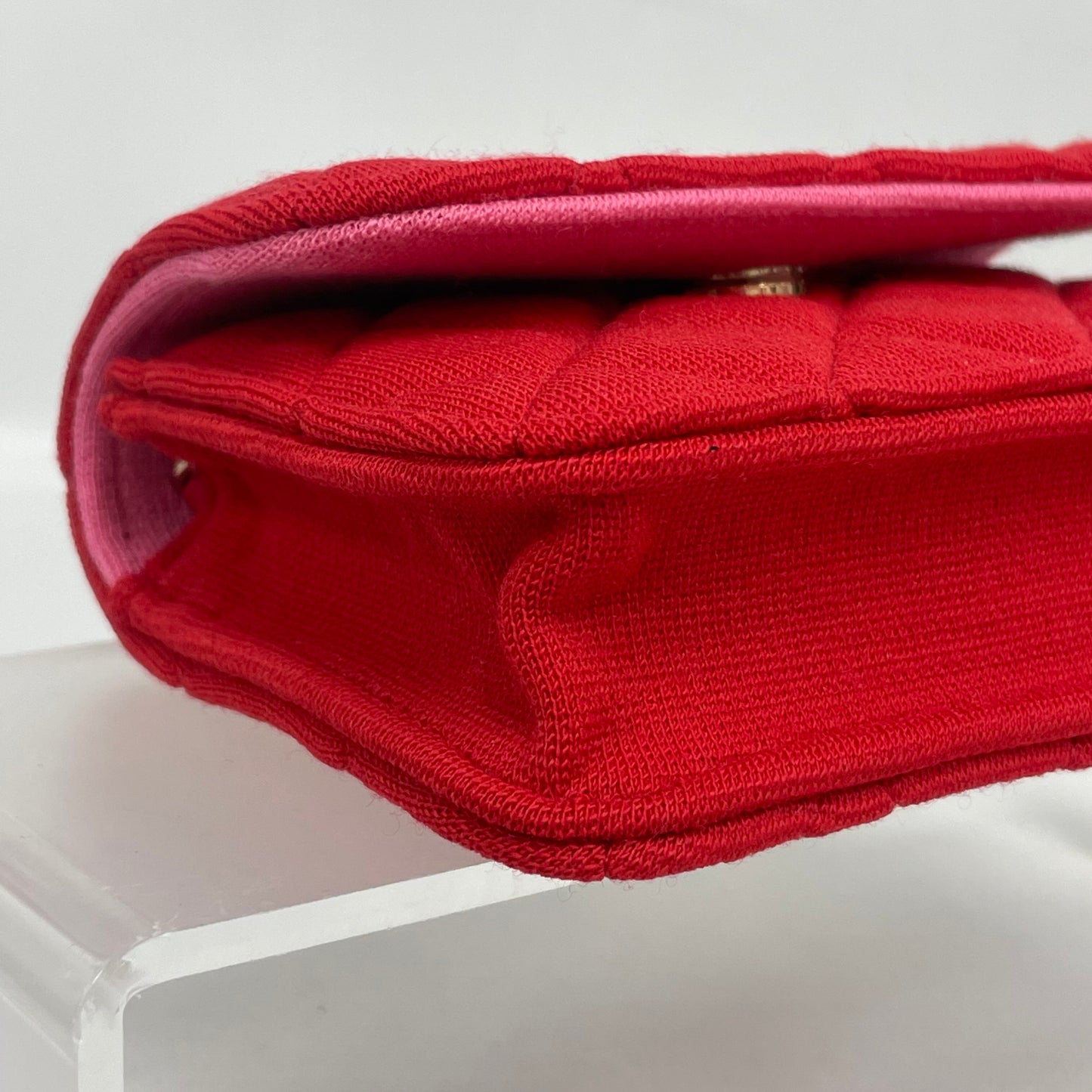 Chanel - Mini Flap Bag - Wool knit fabric - Red with Pink interior - (mini)