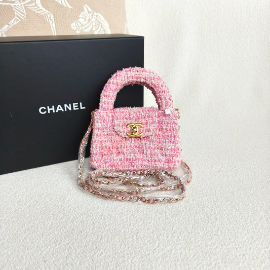 Chanel - Mini Kelly Chain Bag - Tweed - Pink - (mini)