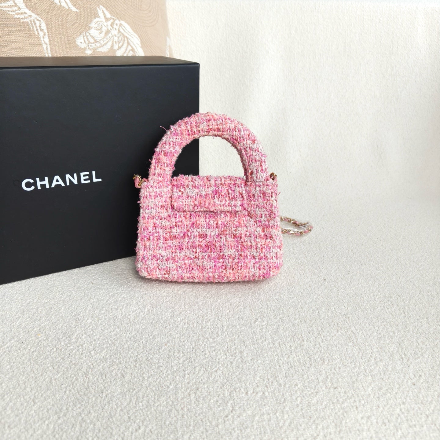 Chanel - Mini Kelly Chain Bag - Tweed - Pink - (mini)