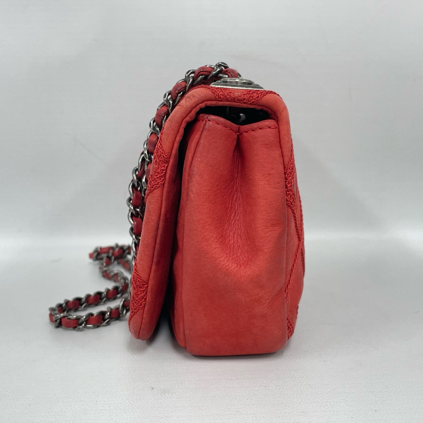 Chanel - Mini Square Flap (CF) - Distressed lambskin leather - Red - (Mini)