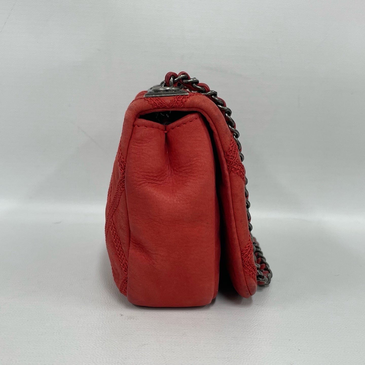 Chanel - Mini Square Flap (CF) - Distressed lambskin leather - Red - (Mini)