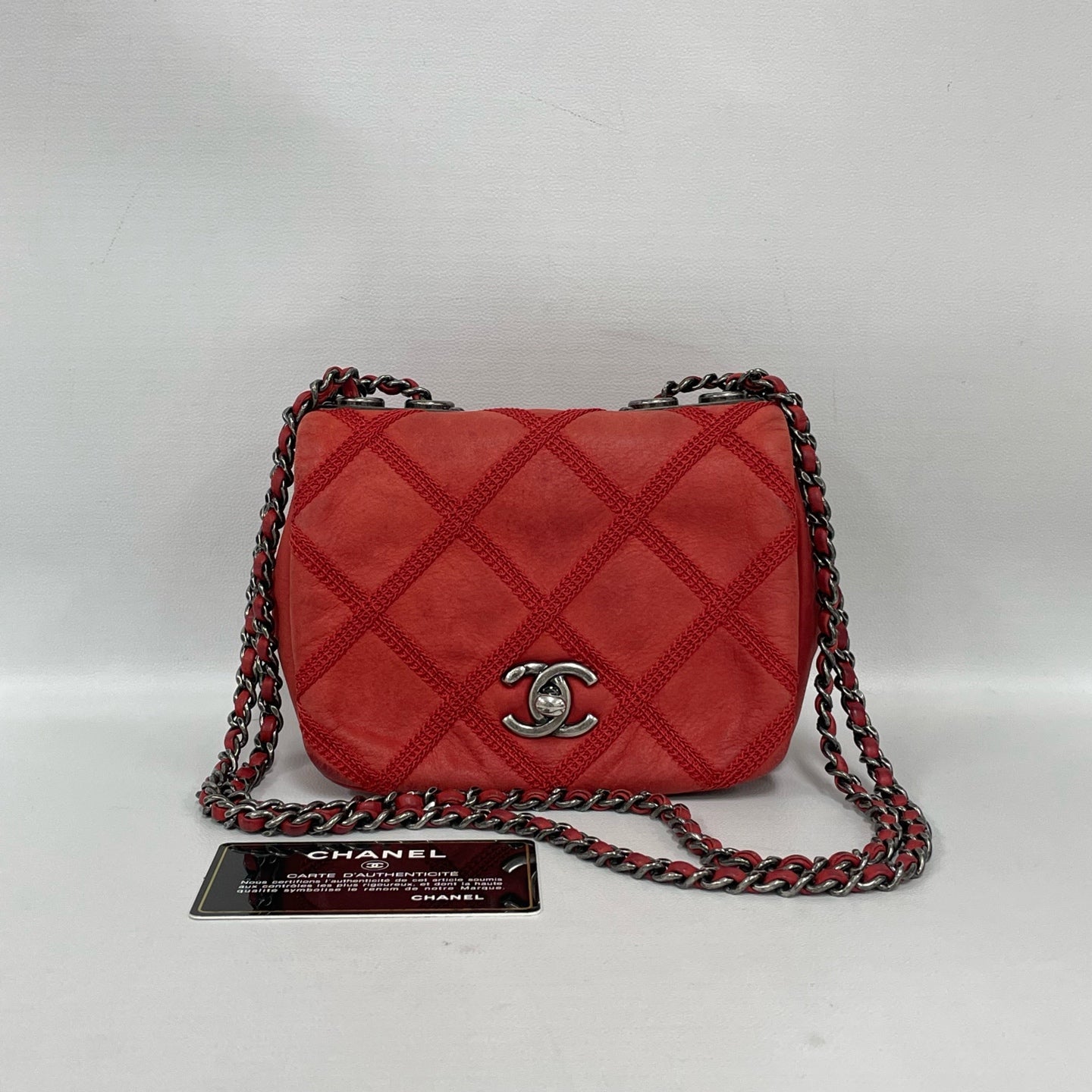 Chanel - Mini Square Flap (CF) - Distressed lambskin leather - Red - (Mini)
