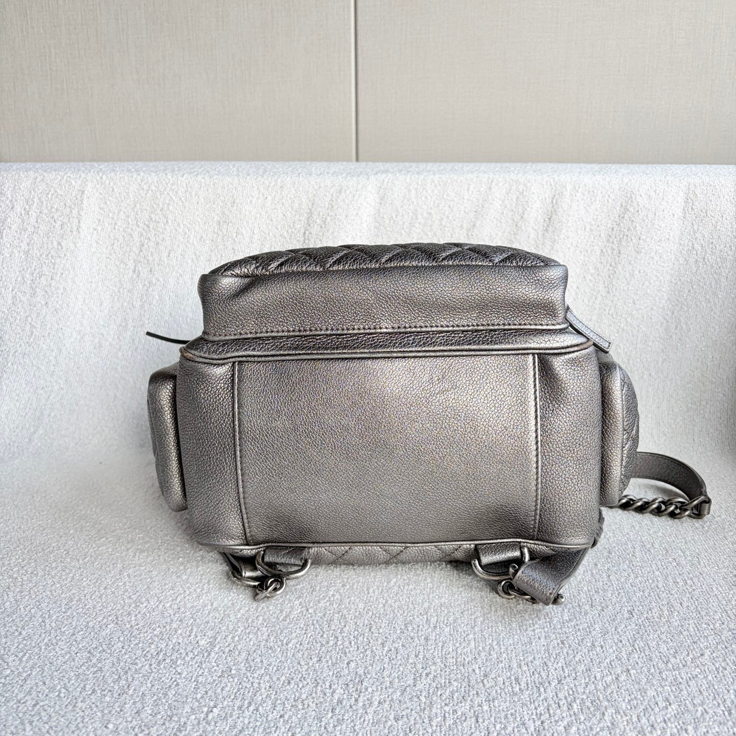 Chanel - Multi-pocket Biker Backpack - Grained leather - Silver - (medium)