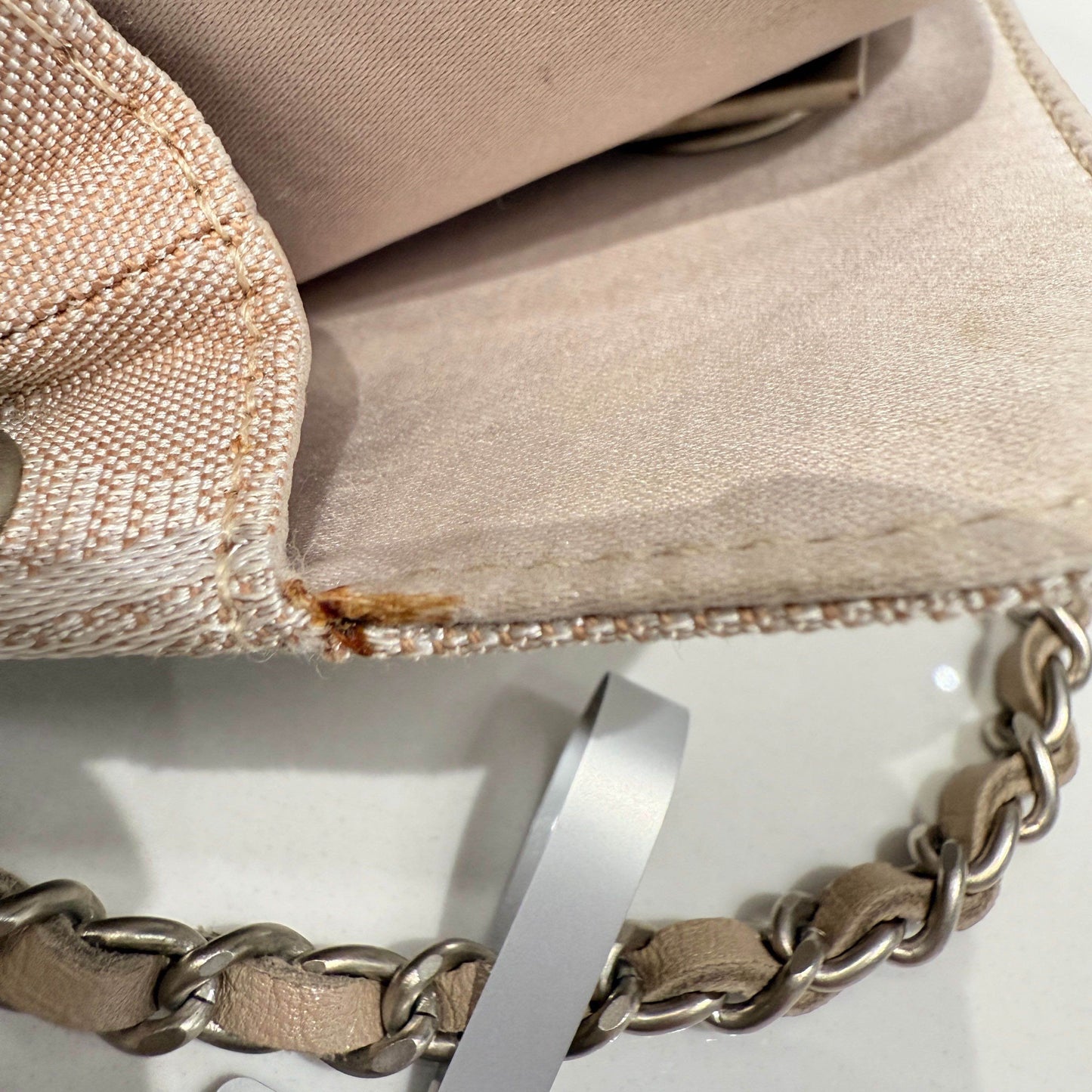 Chanel - New Travel Line Pouch - Woven cloth - Light Beige with Silver-Tone Hardware - (mini)