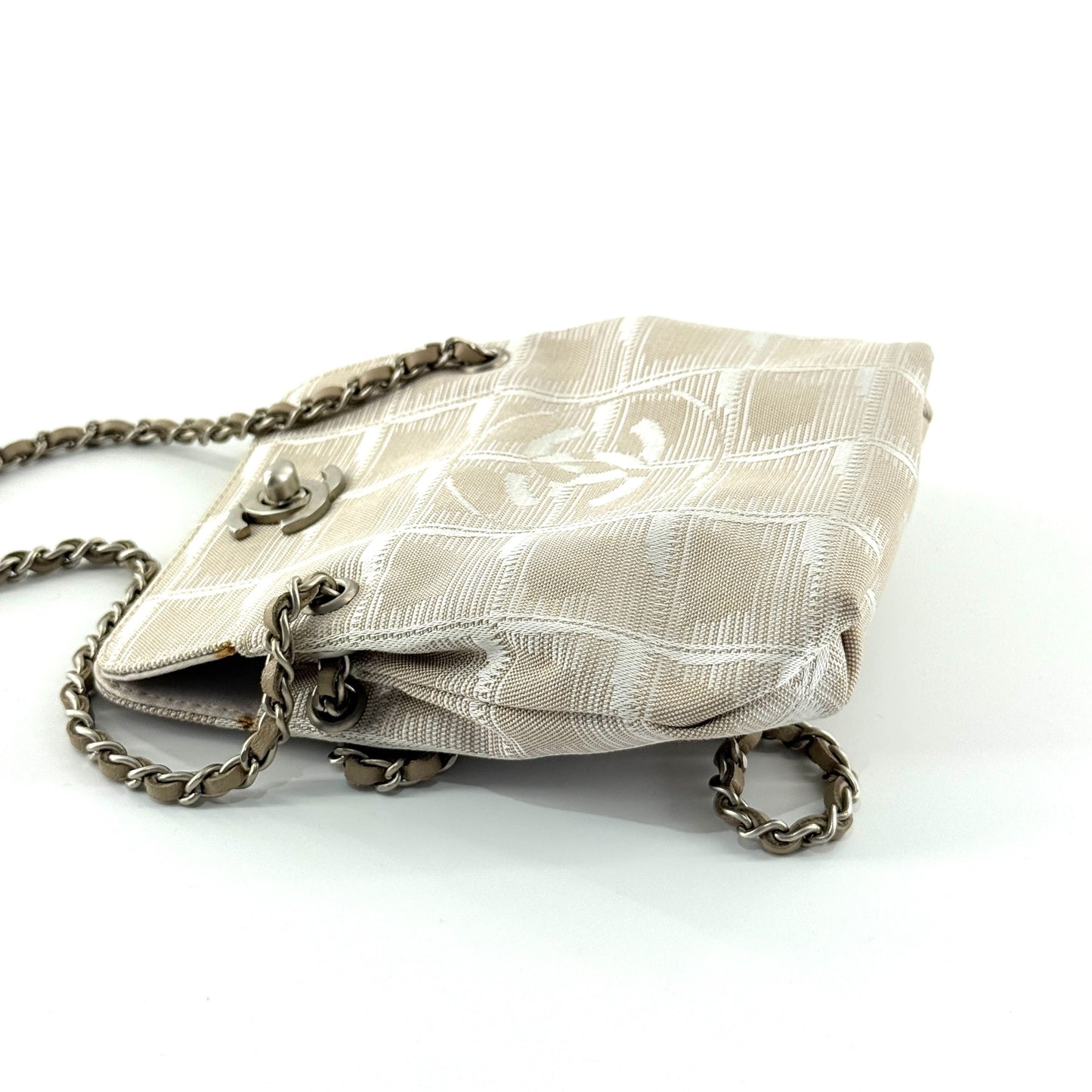 Chanel - New Travel Line Pouch - Woven cloth - Light Beige with Silver-Tone Hardware - (mini)