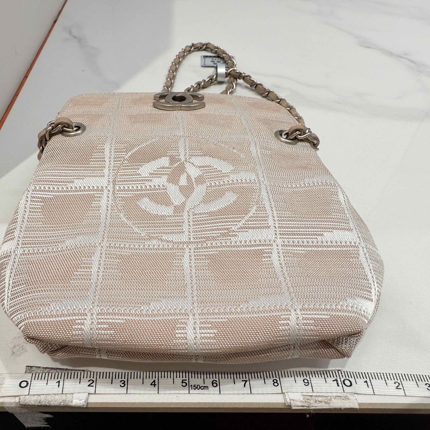 Chanel - New Travel Line Pouch - Woven cloth - Light Beige with Silver-Tone Hardware - (mini)