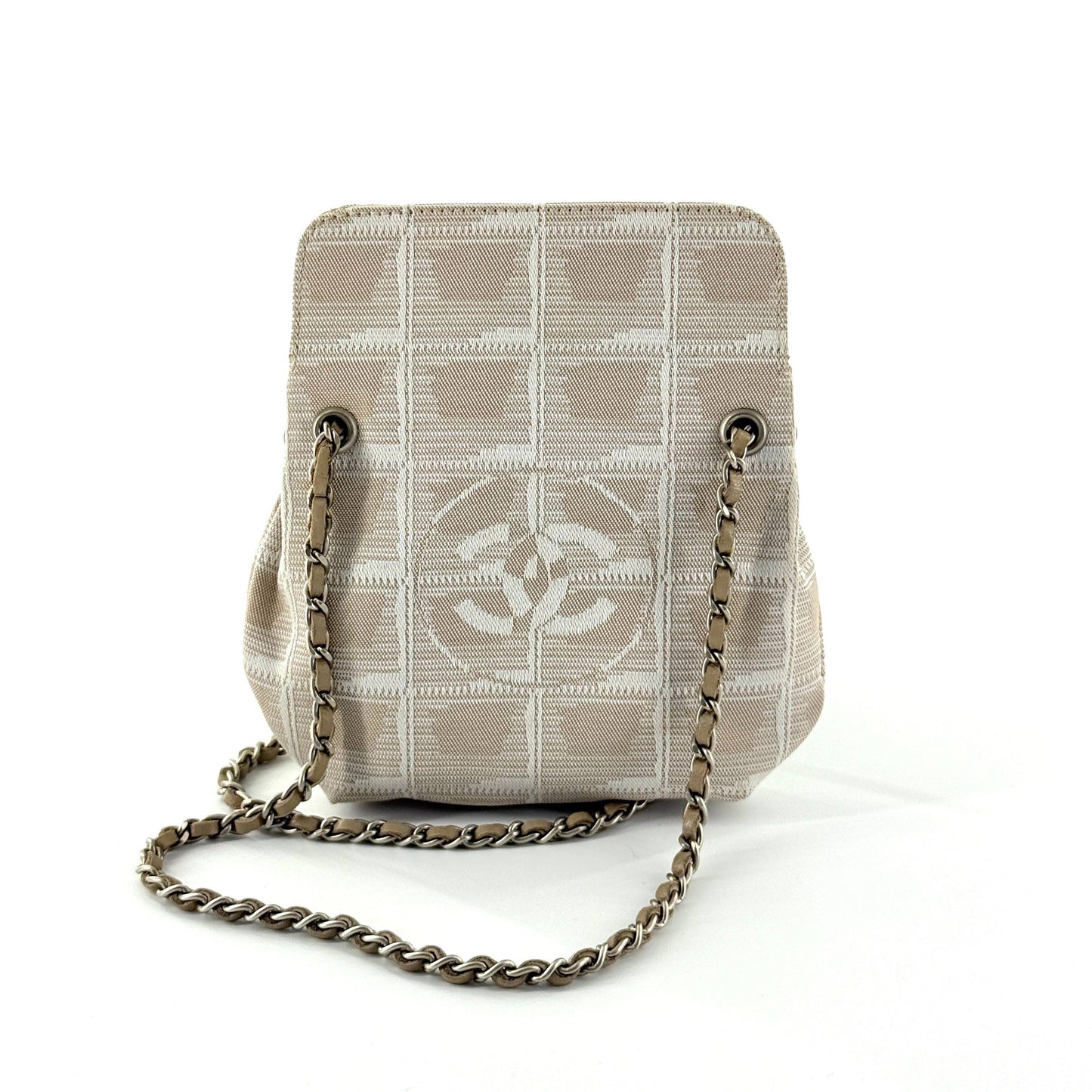Chanel - New Travel Line Pouch - Woven cloth - Light Beige with Silver-Tone Hardware - (mini)