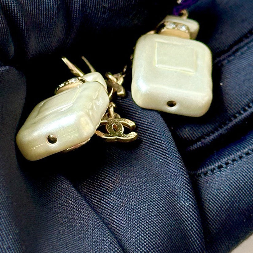 Chanel - No. 5 Perfume Bottle - Gold-tone metal with pearl-effect bottle charms and clear rhinestone embellishments. - Gold