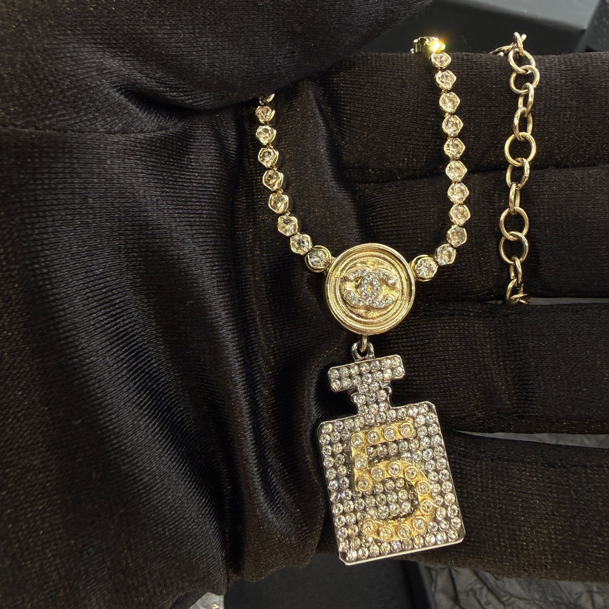 Chanel - No. 5 Perfume Bottle Necklace - Crystal - Gold