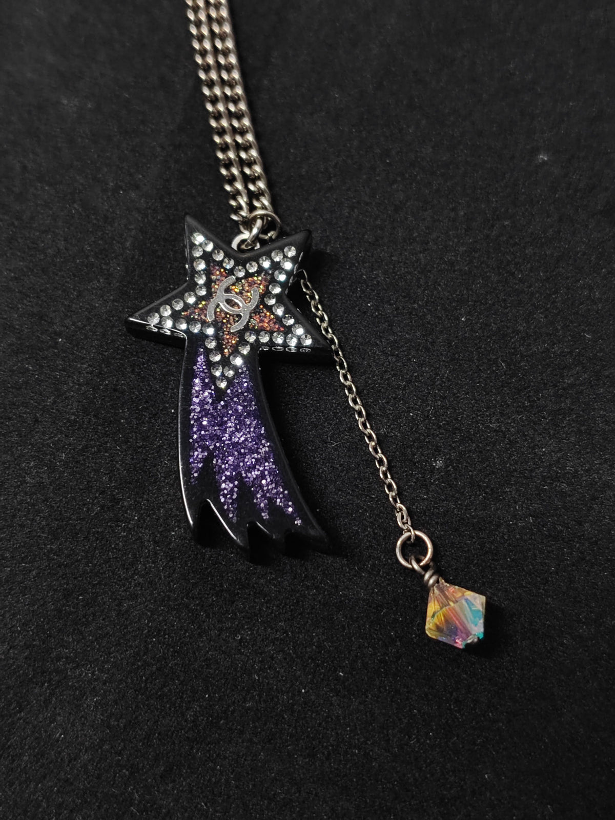 Chanel - Other - Costume jewellery metal with rhinestone embellishments and an acrylic or resin pendant. - Purple