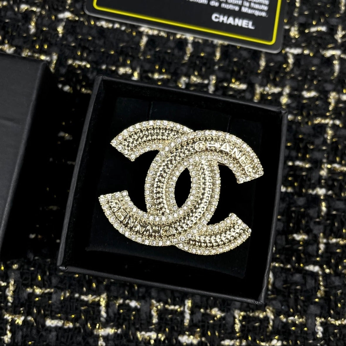 Chanel - Other - Gold-tone base metal with clear glass rhinestones - Gold