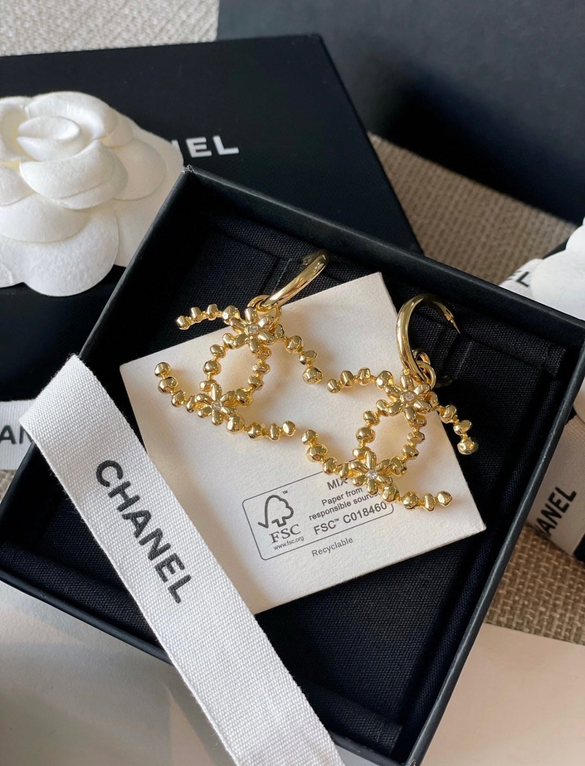 Chanel - Other - Gold-tone base metal with clear rhinestone accents - Gold
