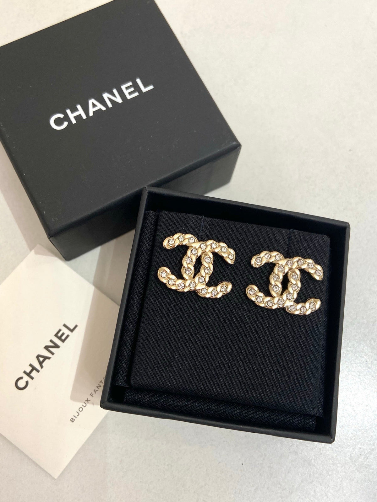 Chanel - Other - Gold-tone base metal with clear rhinestone crystals - Gold