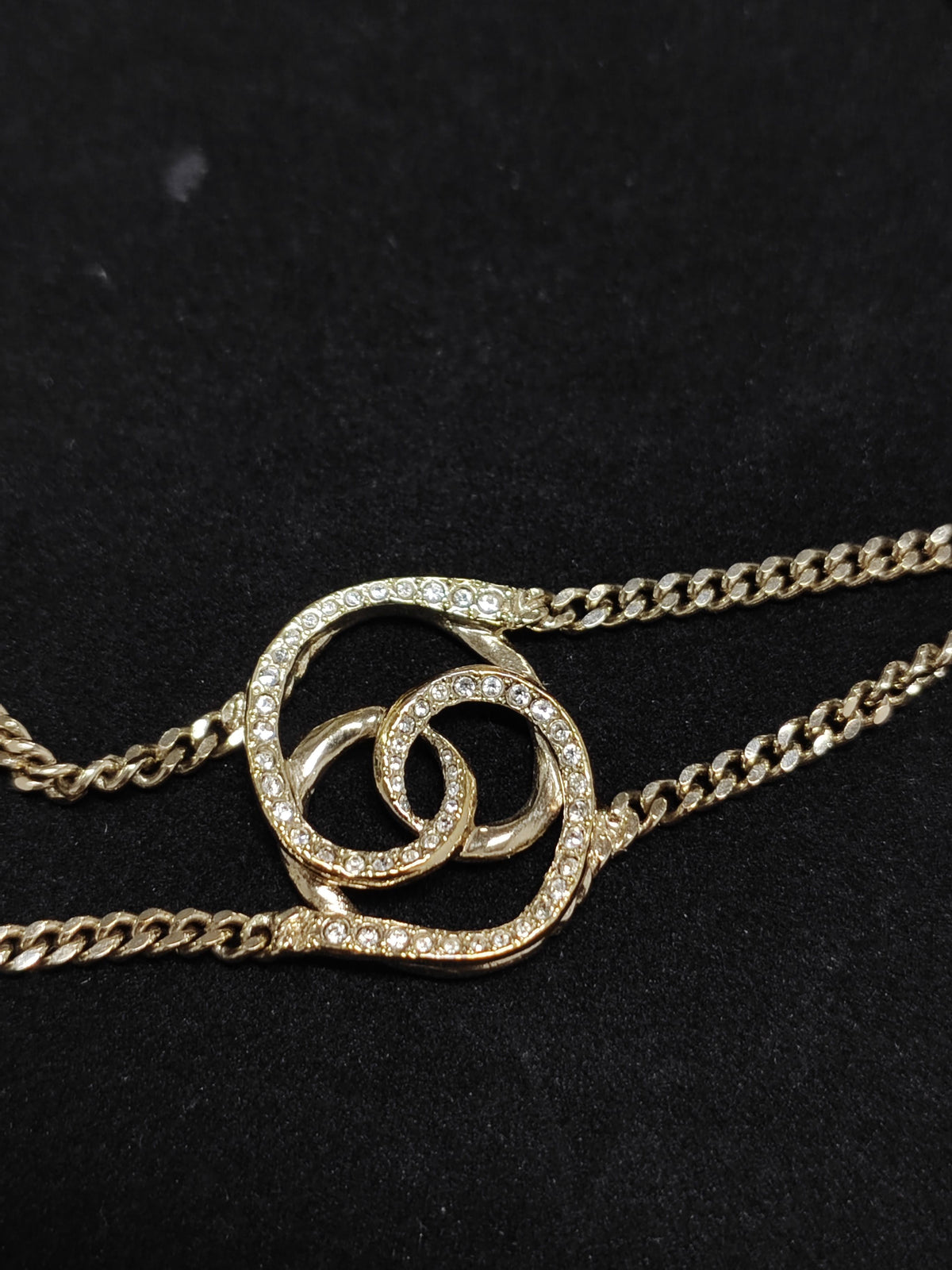 Chanel - Other - Gold-tone base metal with clear rhinestone embellishments. - Gold