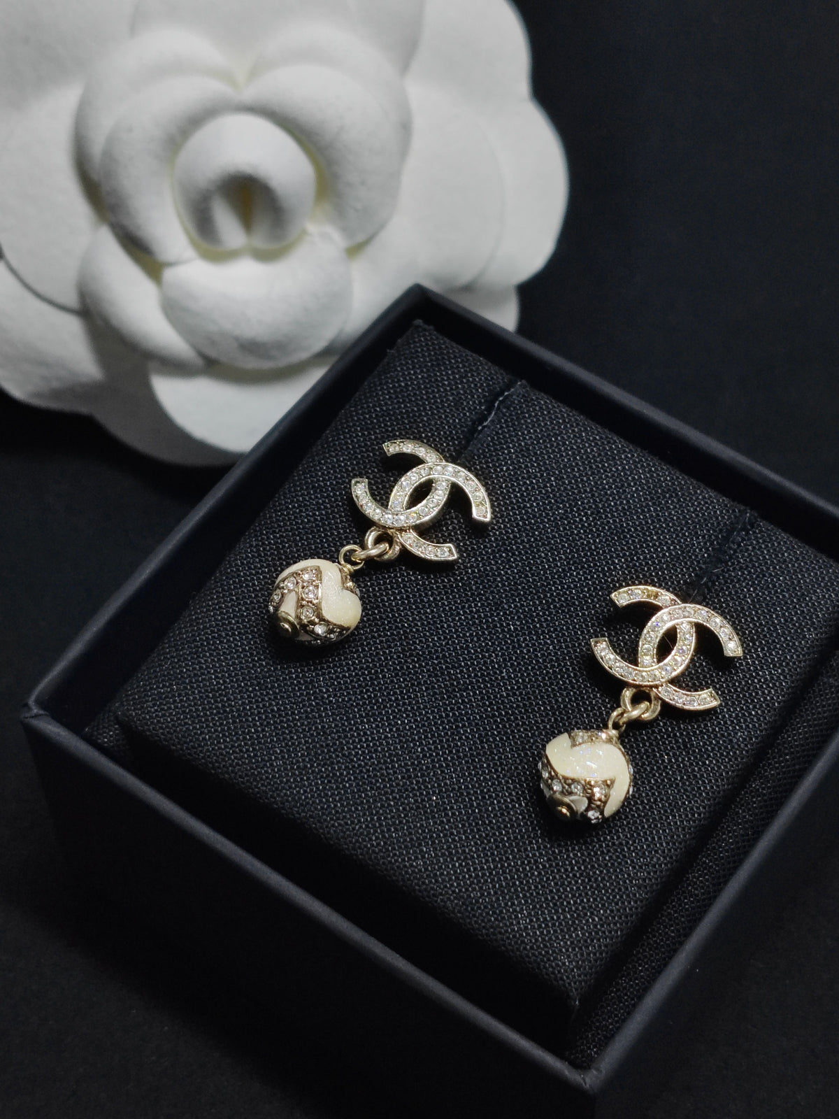 Chanel - Other - Gold-tone base metal with glass rhinestones and pale decorative bead accents. - Gold