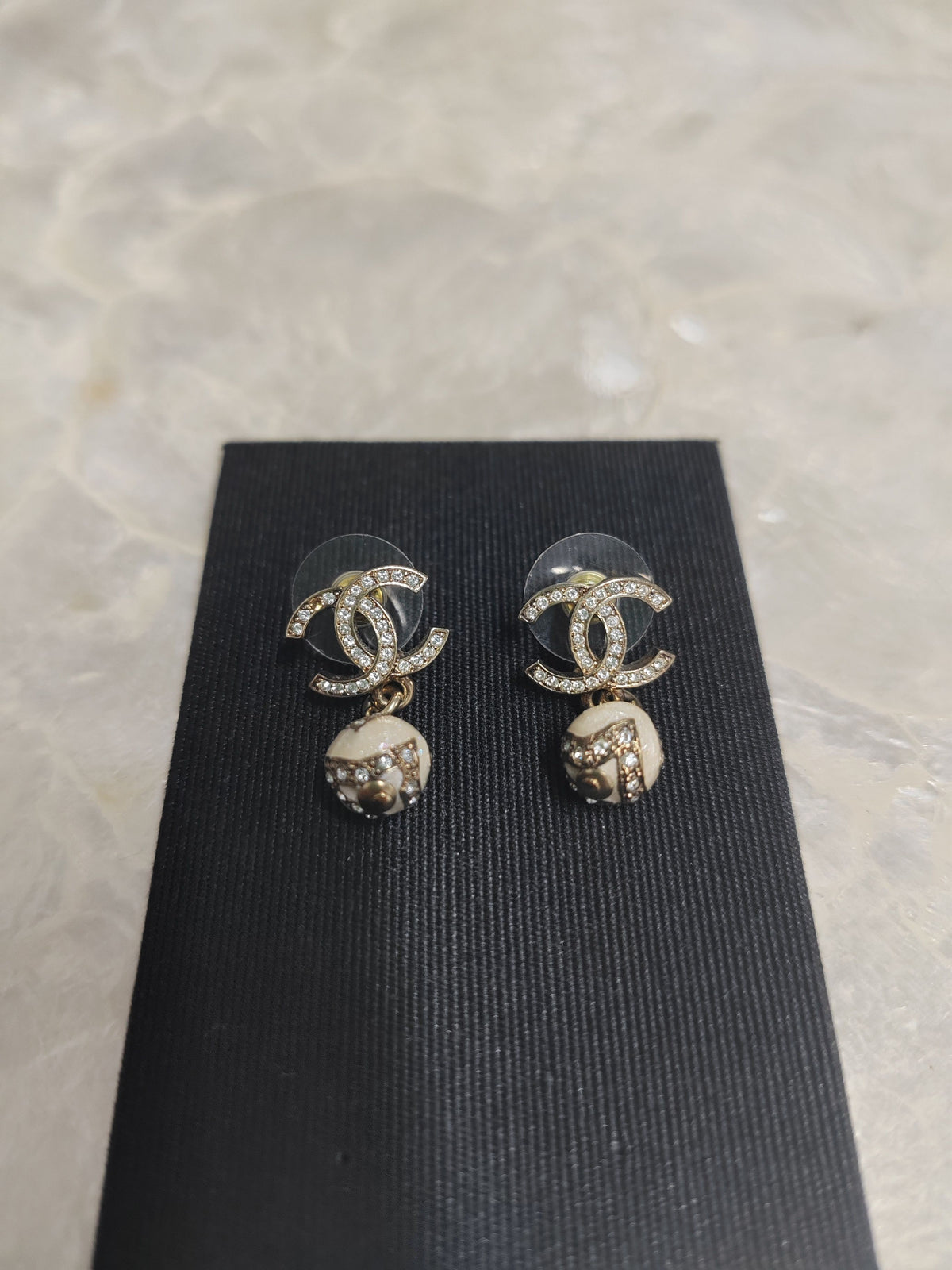 Chanel - Other - Gold-tone base metal with glass rhinestones and pale decorative bead accents. - Gold