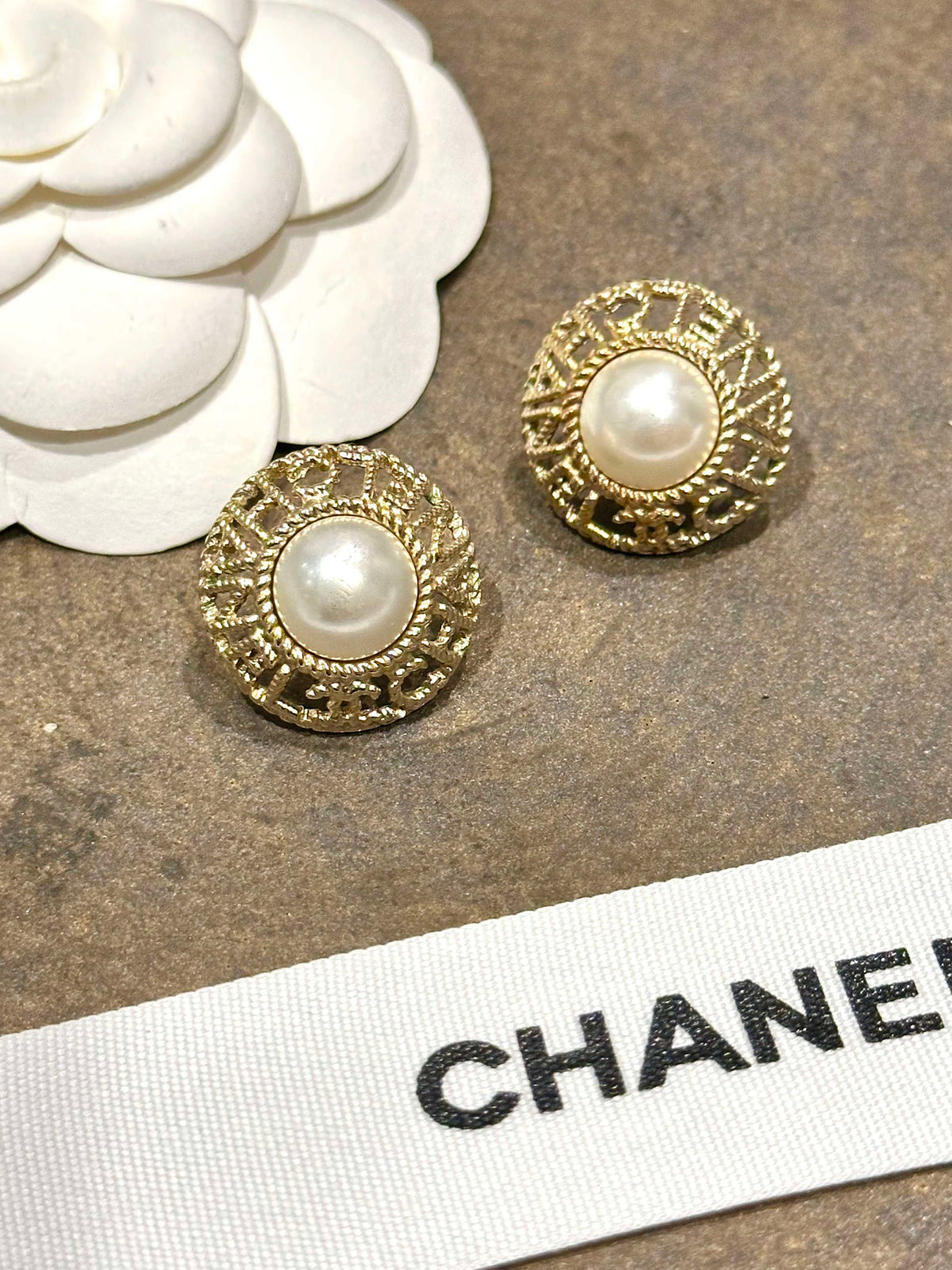 Chanel - Other - Gold-tone base metal with imitation pearl accents. - Gold