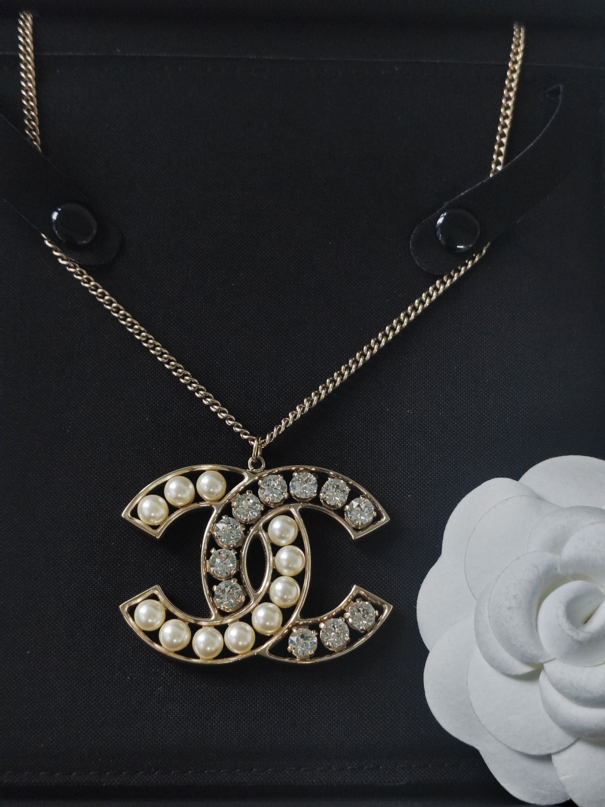 Chanel - Other - Gold-tone base metal with imitation pearls and rhinestone embellishments. - Gold
