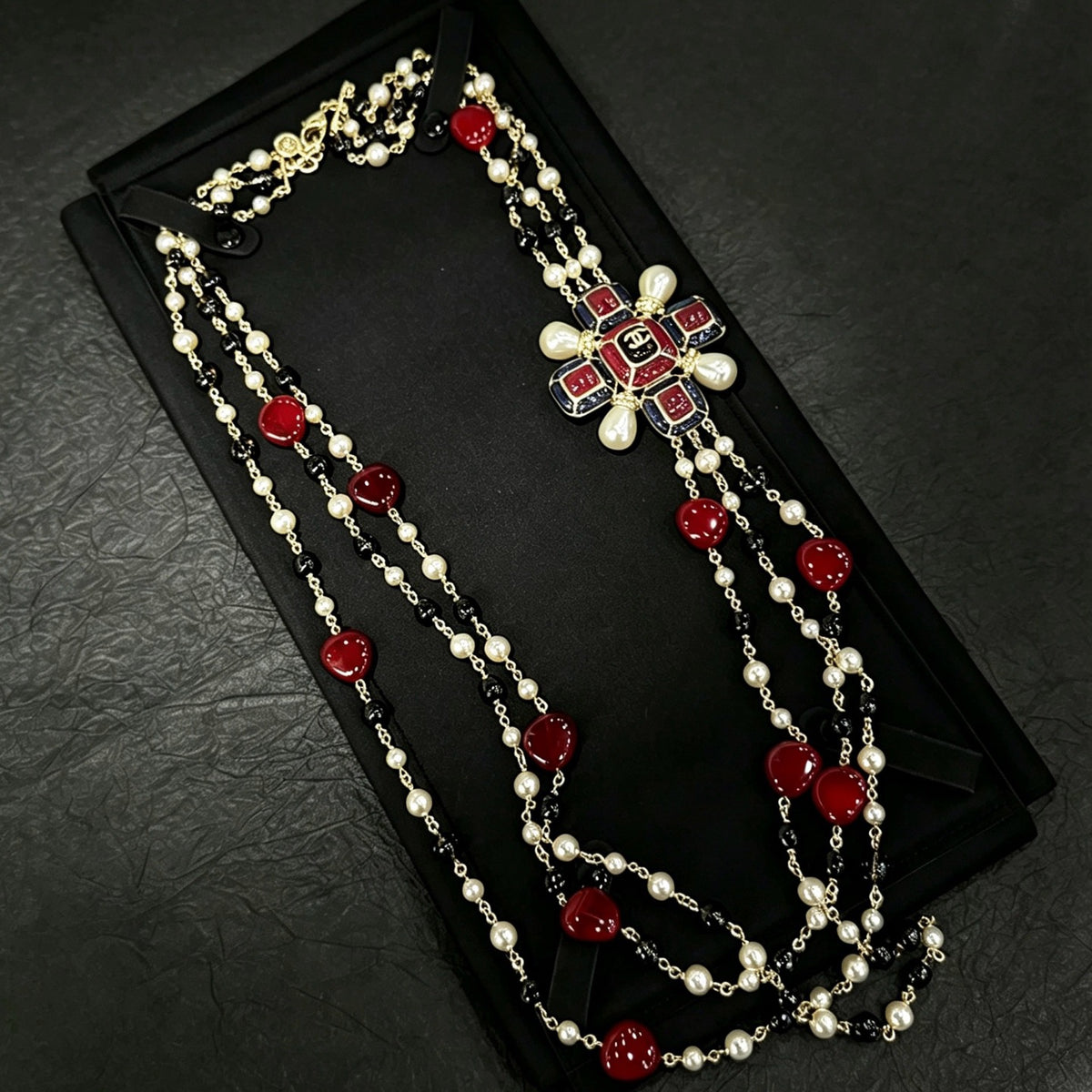 Chanel - Other - Gold-tone base metal with imitation pearls, enamel and resin beads. - Multicolour
