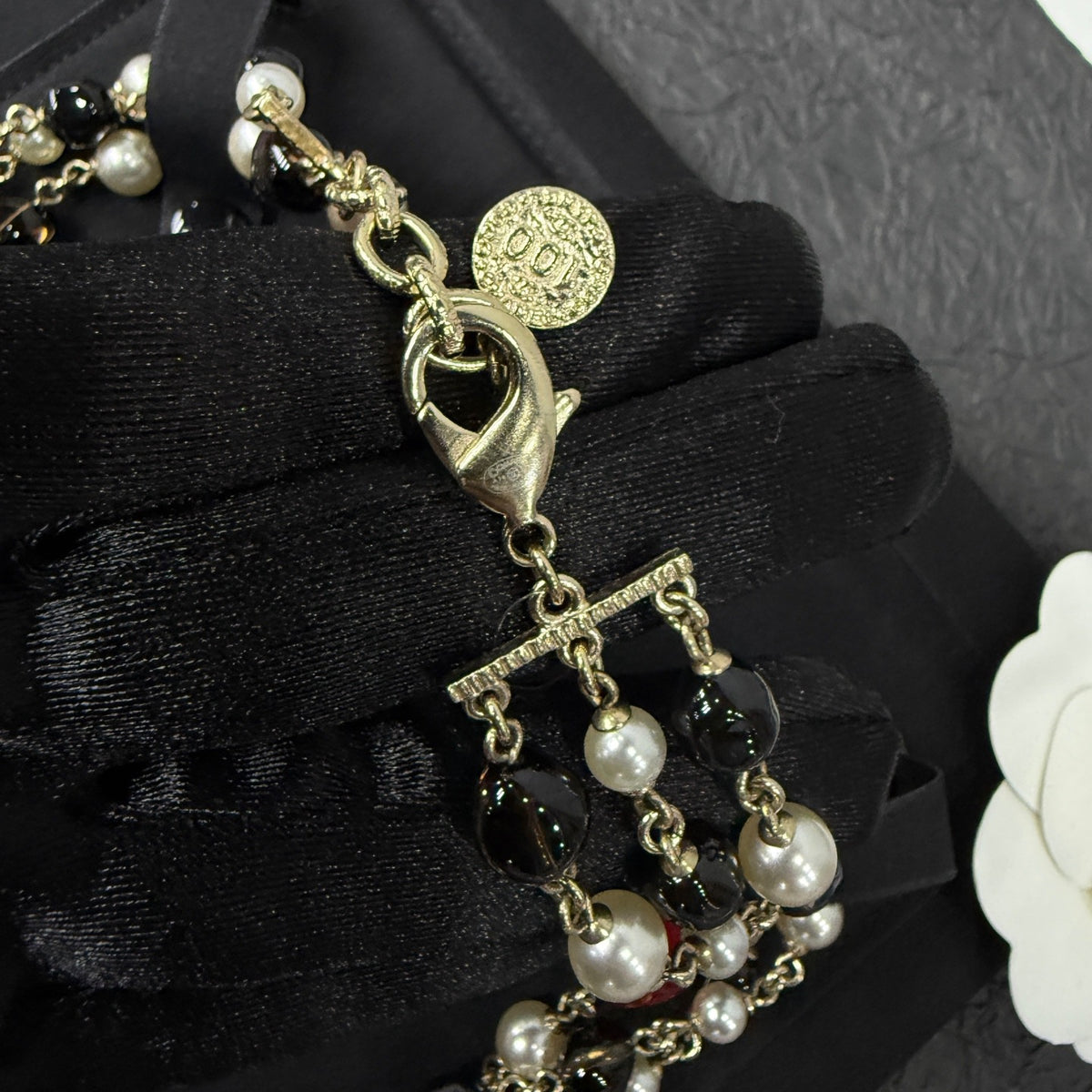 Chanel - Other - Gold-tone base metal with imitation pearls, enamel and resin beads. - Multicolour