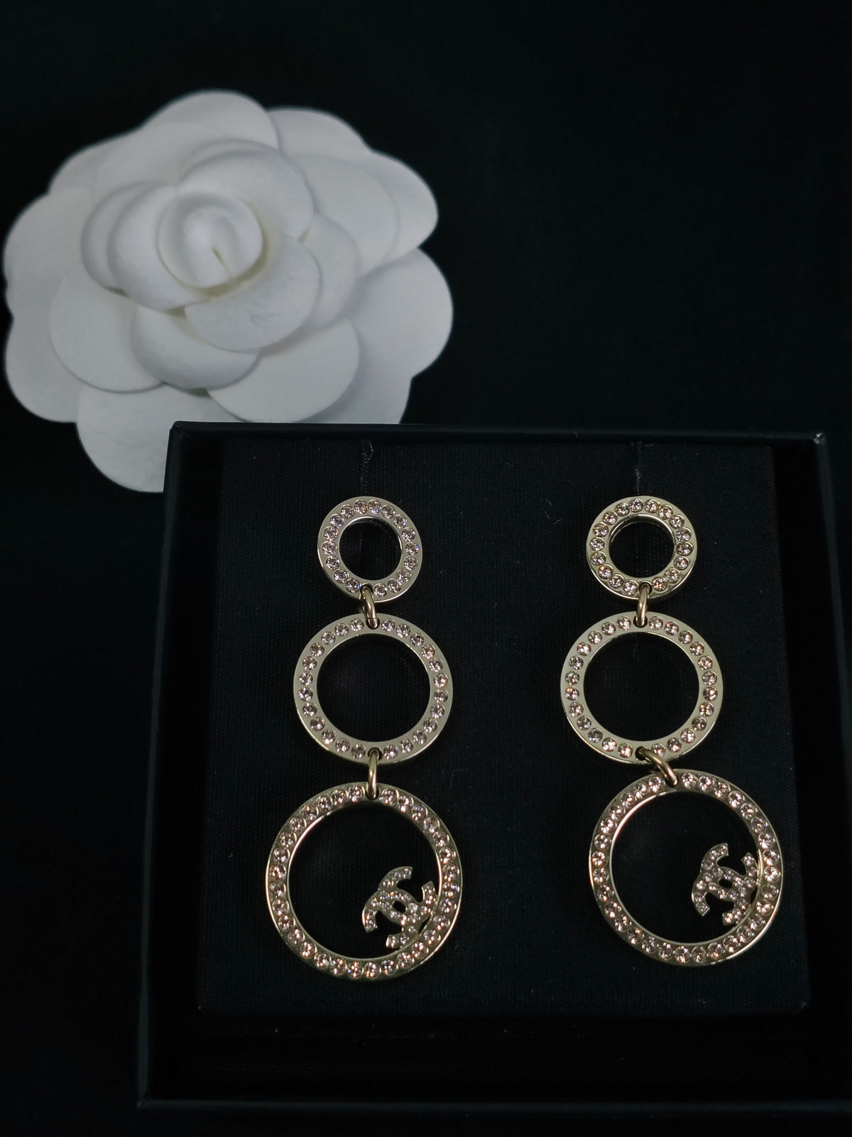Chanel - Other - Gold-tone base metal with rhinestone crystals. - Gold