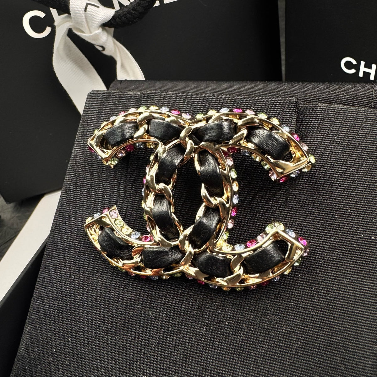 Chanel - Other - Gold-tone metal, black leather and multicolour crystal embellishments - Multicolour