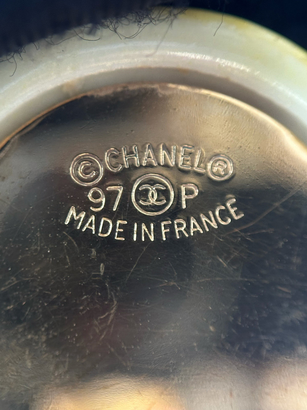 Chanel - Other - Gold-tone metal clip fittings with yellow resin-like decorative discs. - Yellow