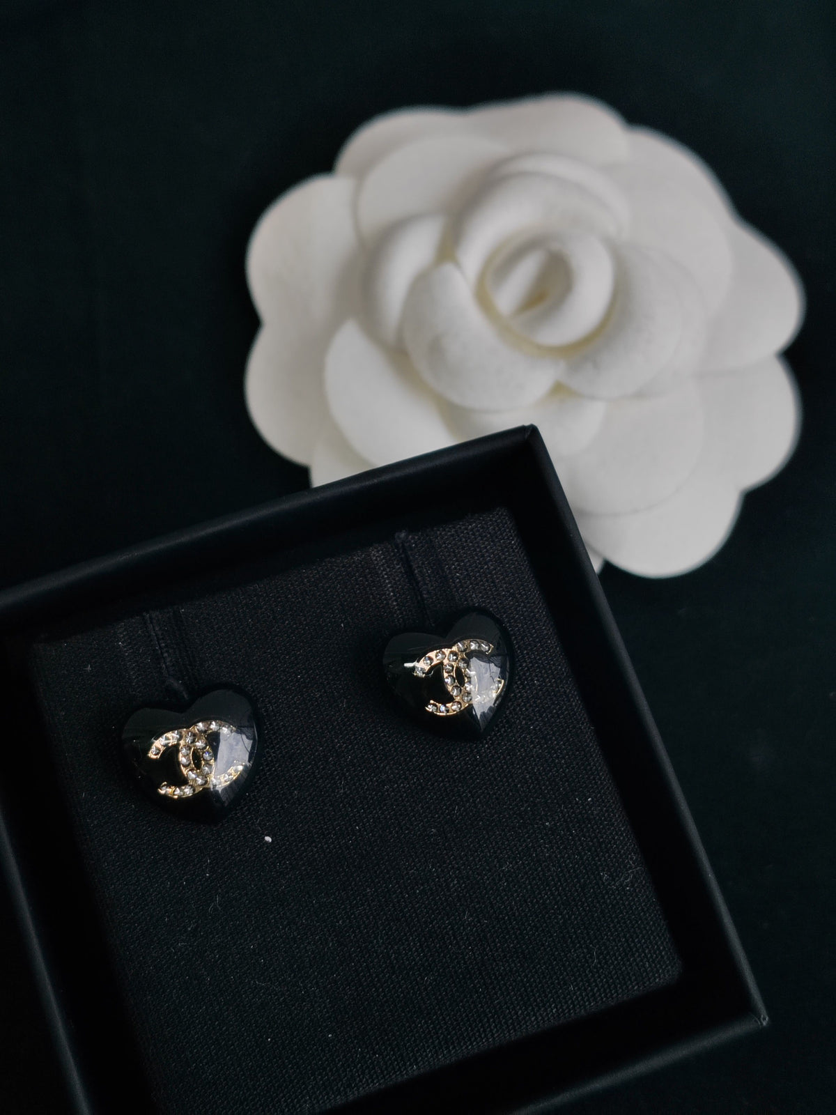 Chanel - Other - Gold-tone metal components with black acrylic or resin and rhinestone embellishment - Black