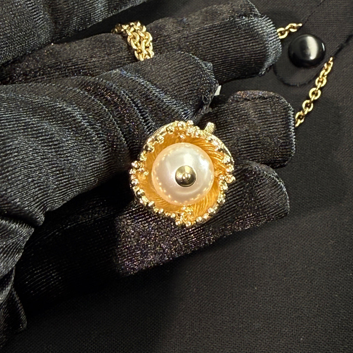 Chanel - Other - Gold-tone metal with a pearl-style pendant and clear decorative stones. - Gold