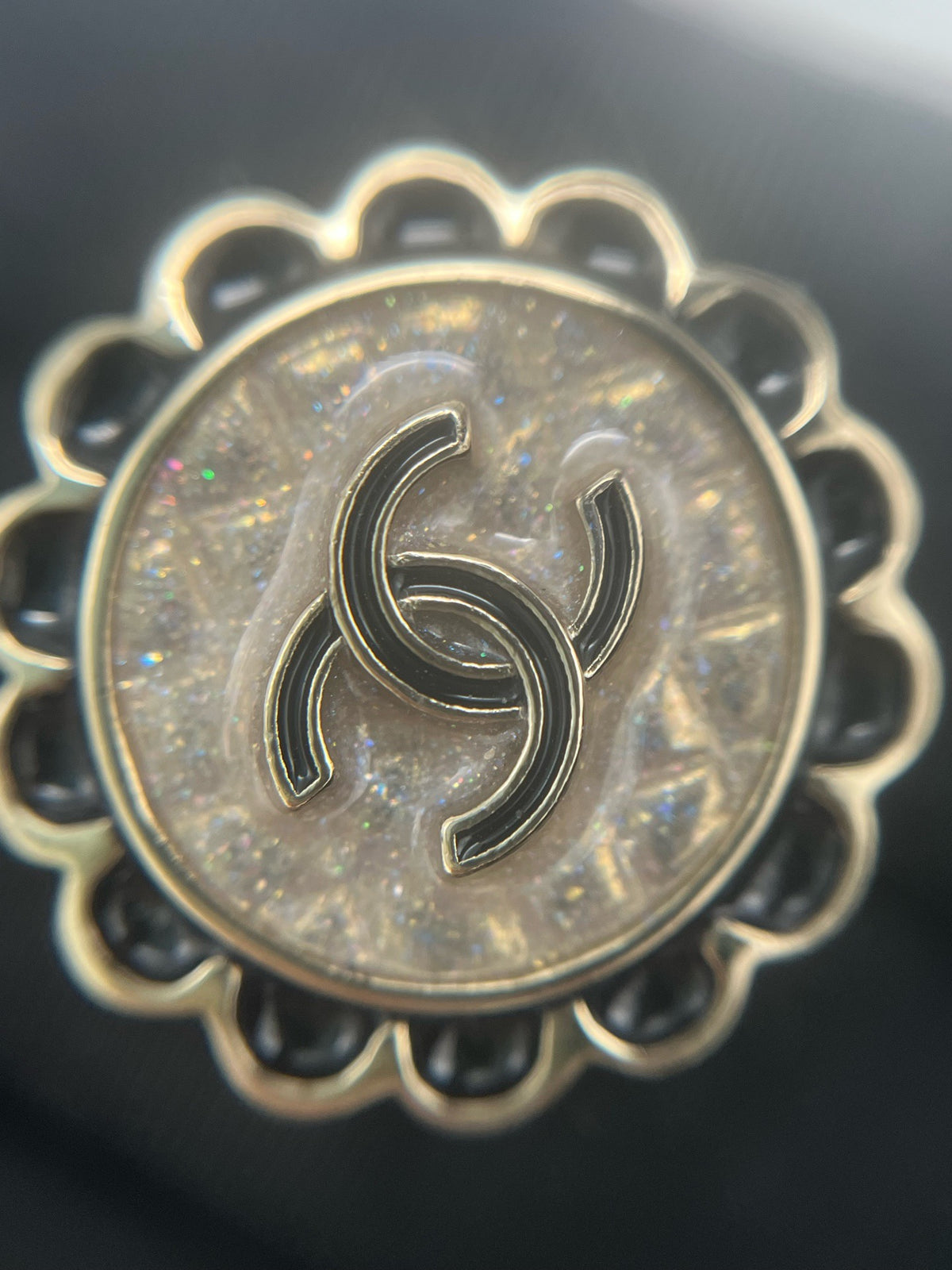 Chanel - Other - Gold-tone metal with black enamel and glitter-effect inlay. - Multicolour
