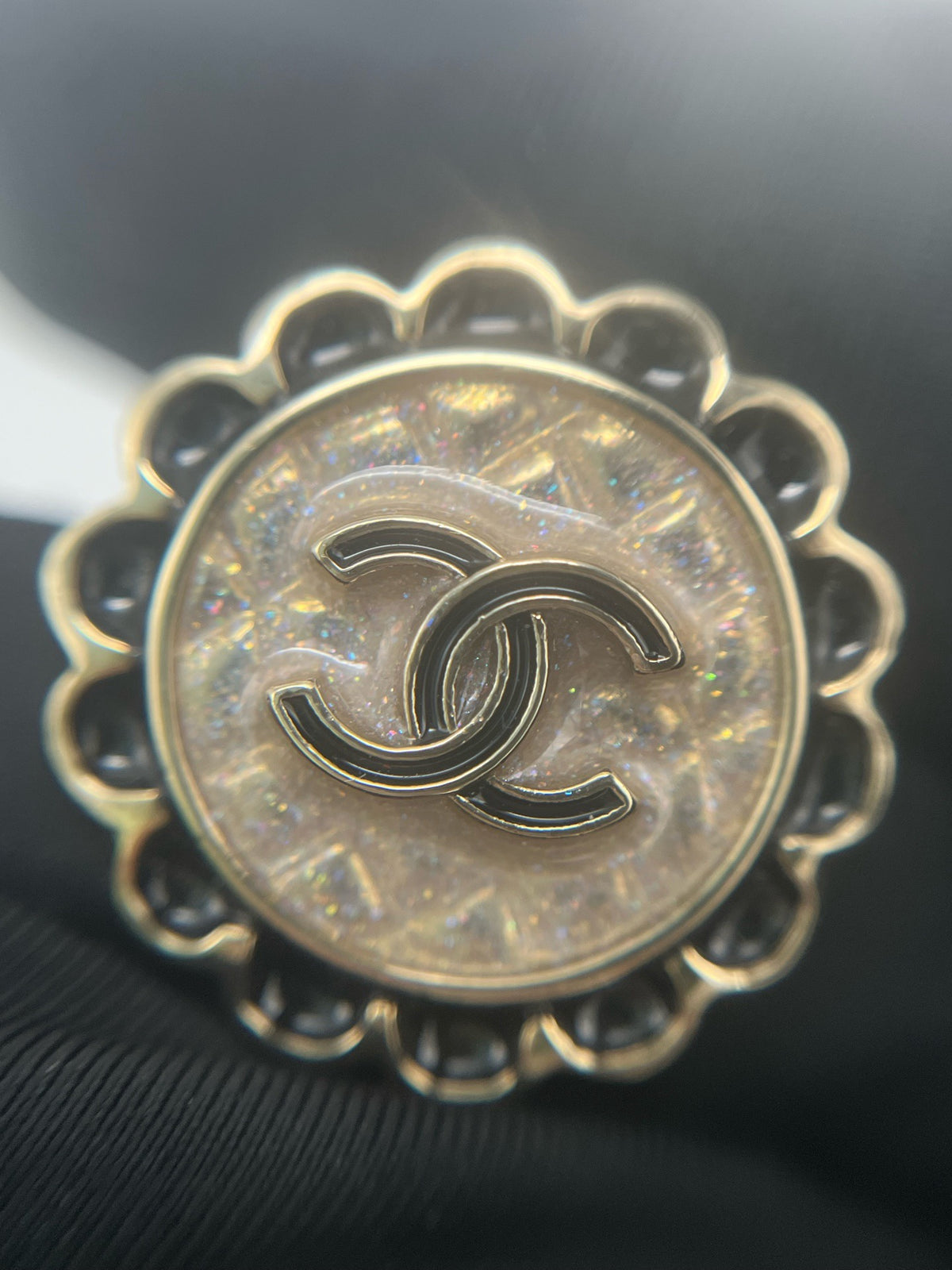 Chanel - Other - Gold-tone metal with black enamel and glitter-effect inlay. - Multicolour