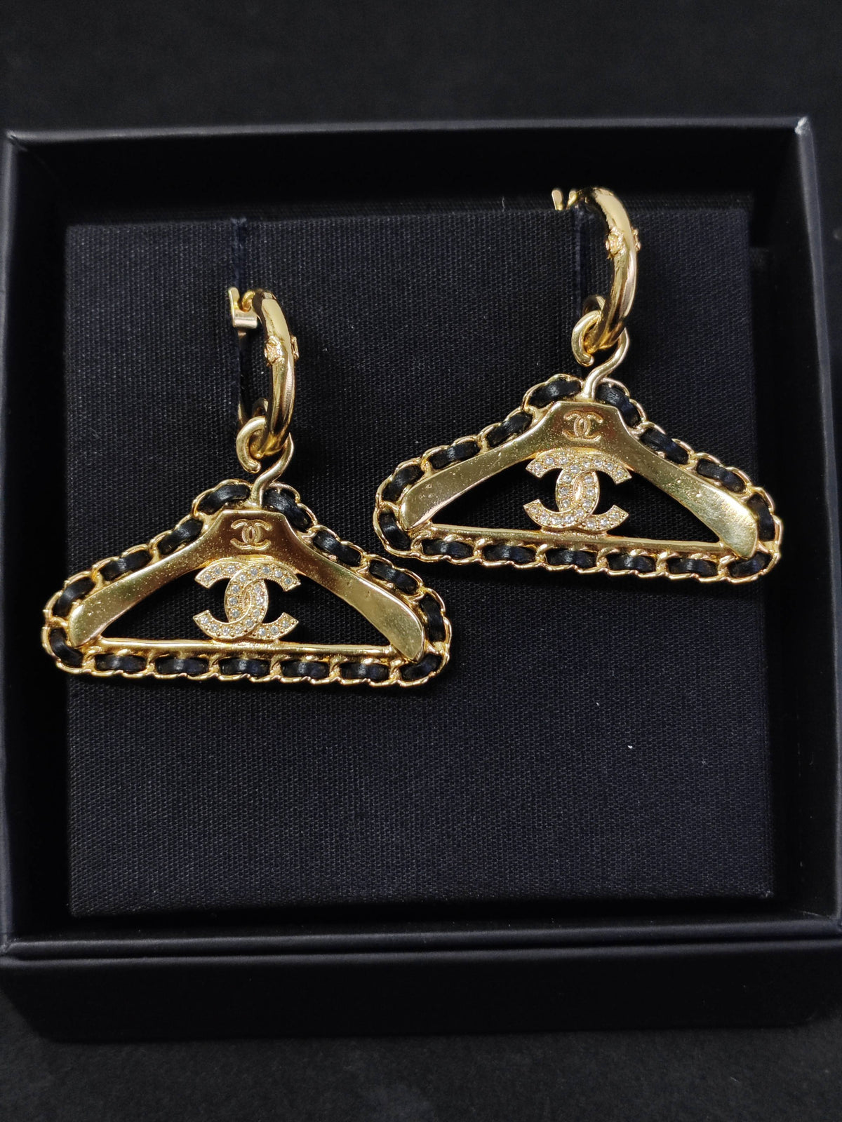 Chanel - Other - Gold-tone metal with black leather trim and crystal embellishment. - Gold