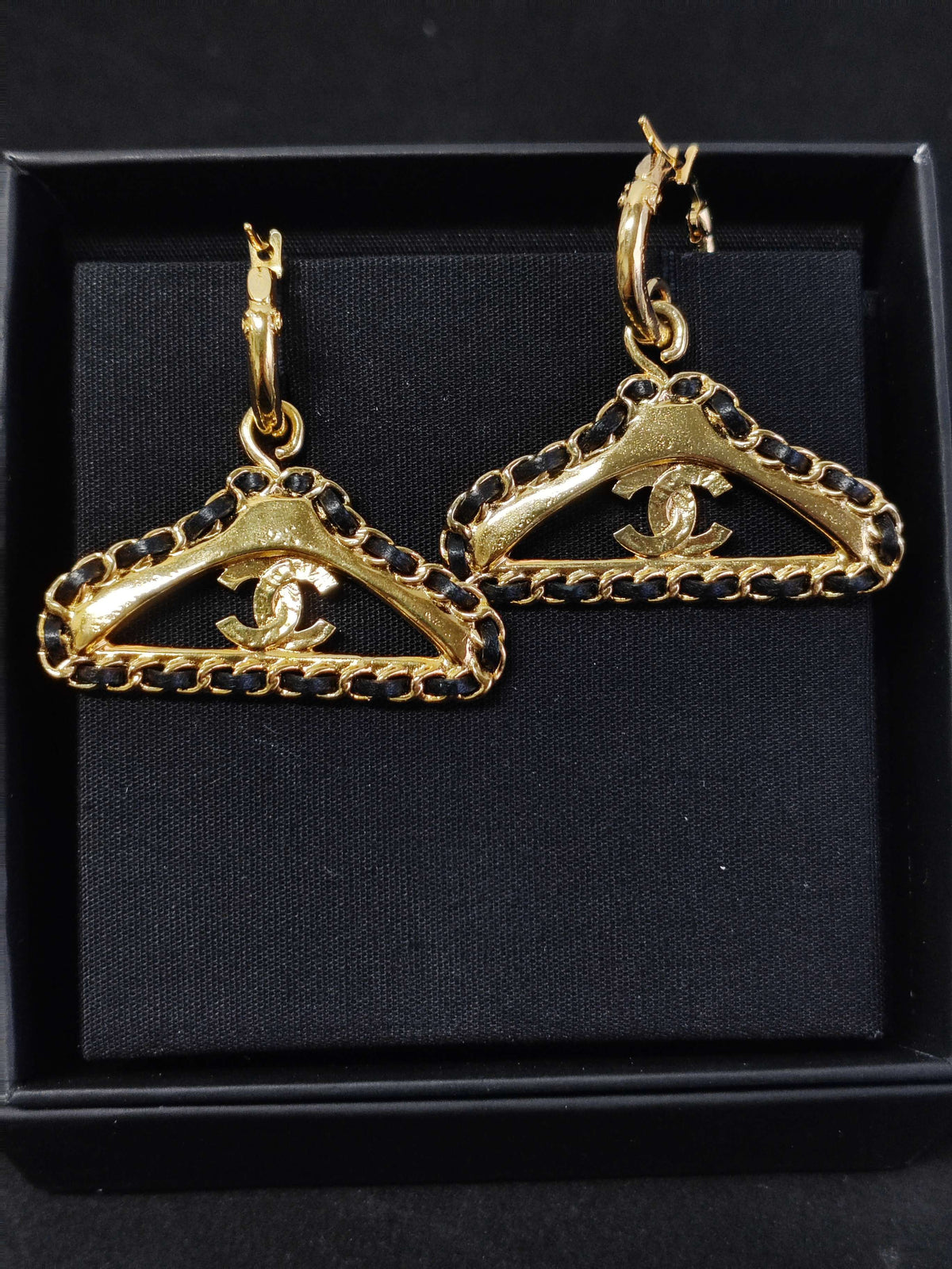 Chanel - Other - Gold-tone metal with black leather trim and crystal embellishment. - Gold