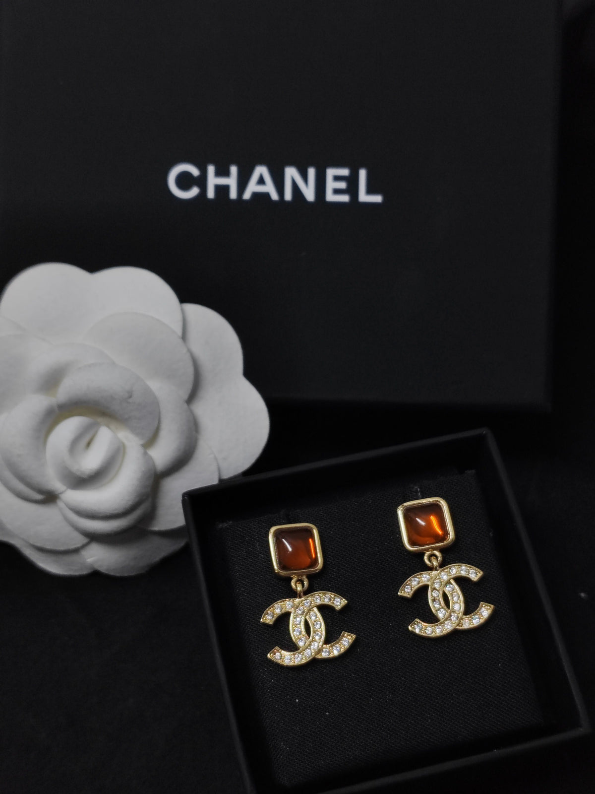 Chanel - Other - Gold-tone metal with brown and clear crystal embellishments. - Multicolour