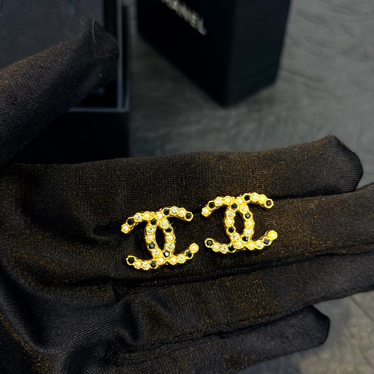Chanel - Other - Gold-tone metal with clear and black crystal-like embellishments - Gold