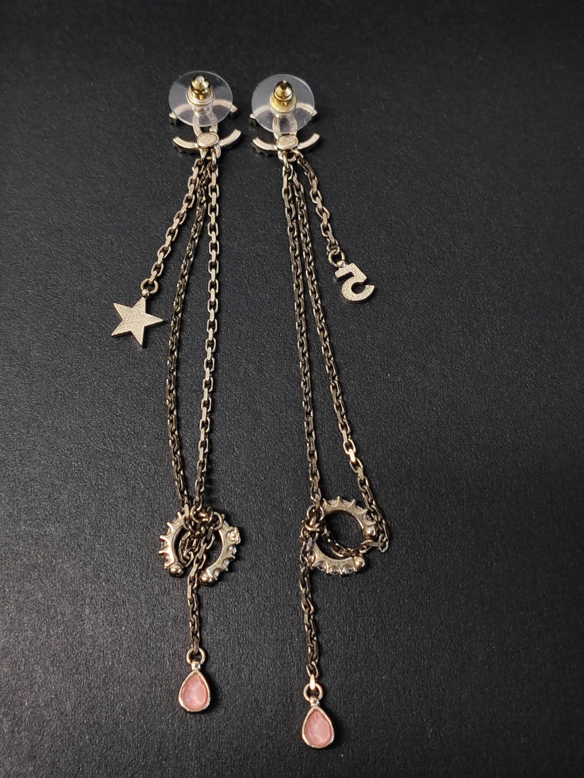 Chanel - Other - Gold-tone metal with clear crystal embellishments and pink drop accents; exact stone composition is unconfirmed. - Multicolour