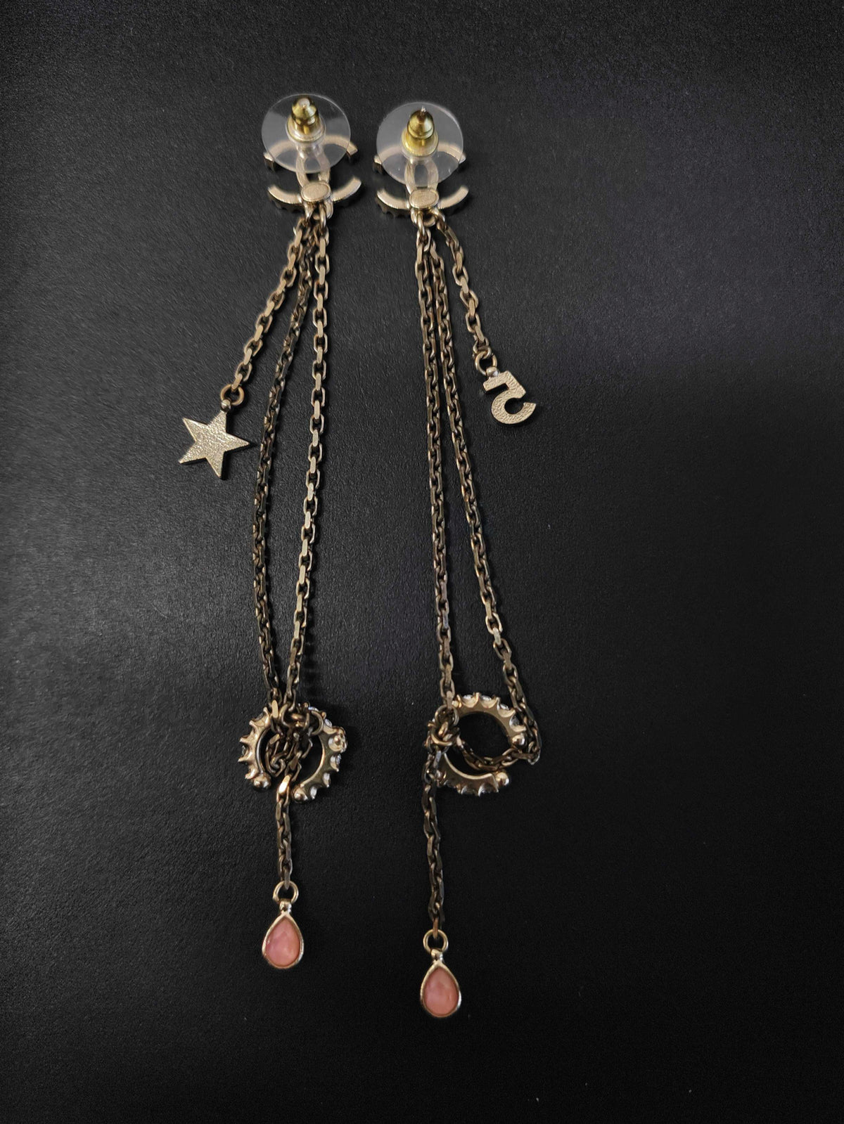 Chanel - Other - Gold-tone metal with clear crystal embellishments and pink drop accents; exact stone composition is unconfirmed. - Multicolour