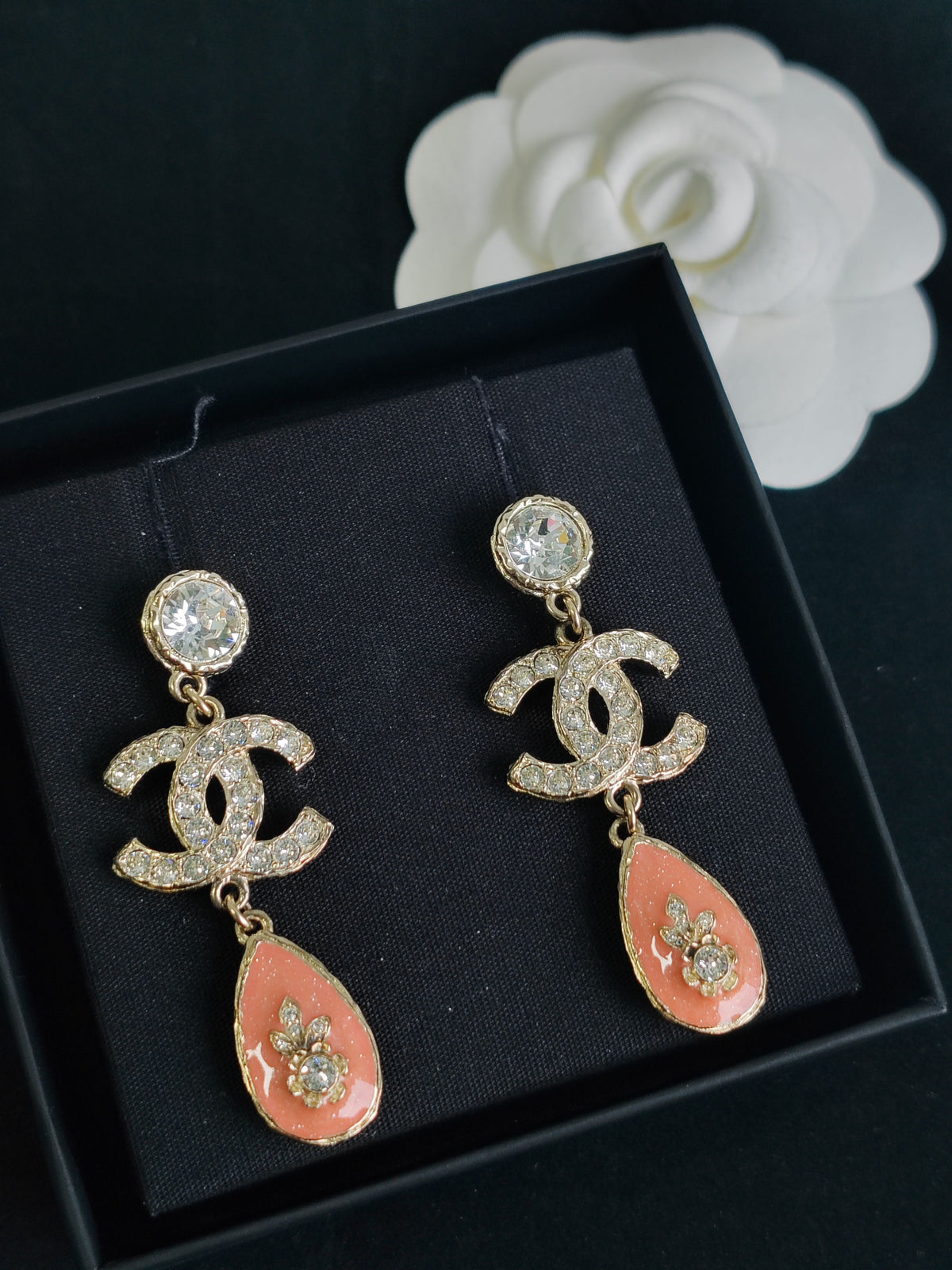Chanel - Other - Gold-tone metal with clear crystal embellishments and pink enamel details. - Multicolour