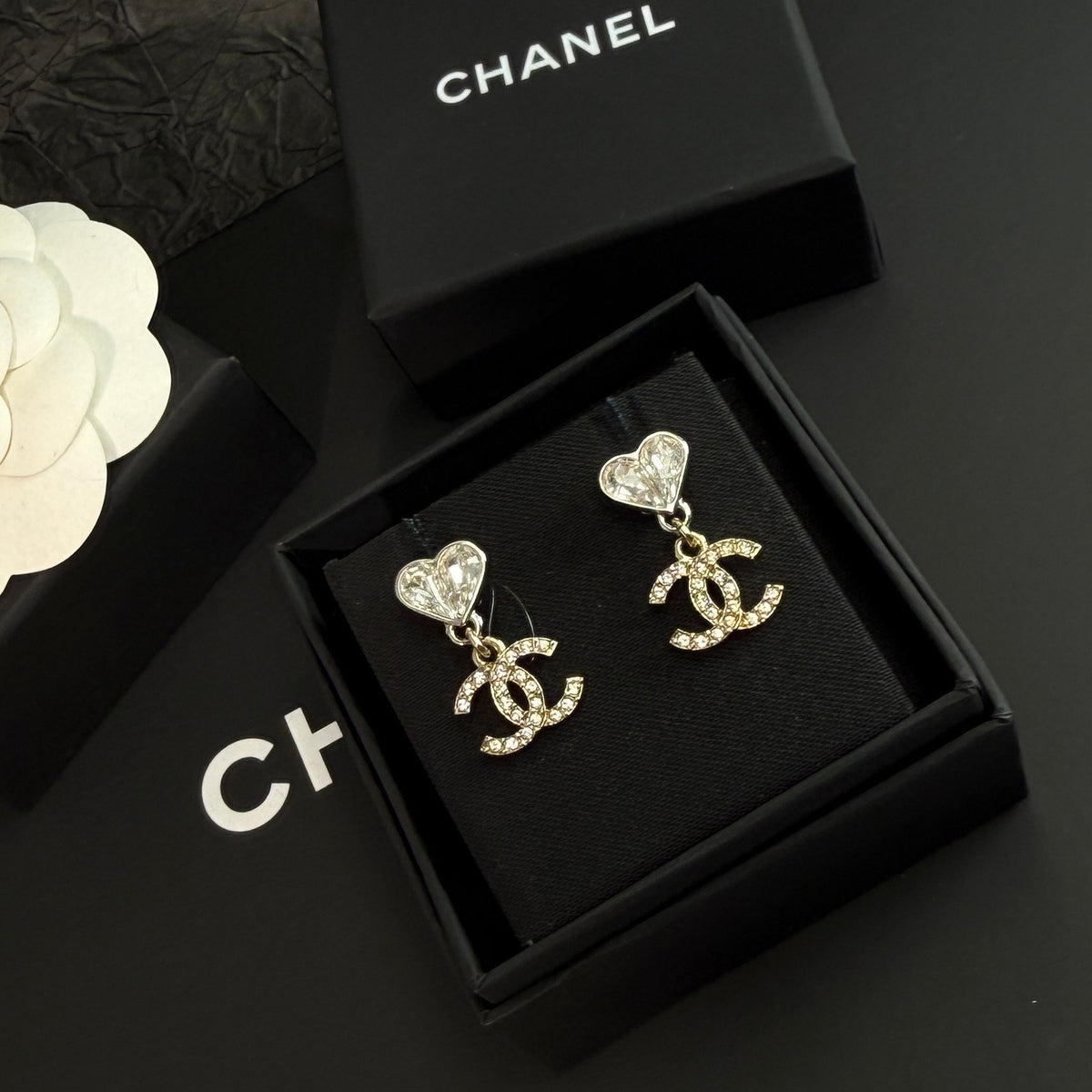 Chanel - Other - Gold-tone metal with clear crystal embellishments. - Gold