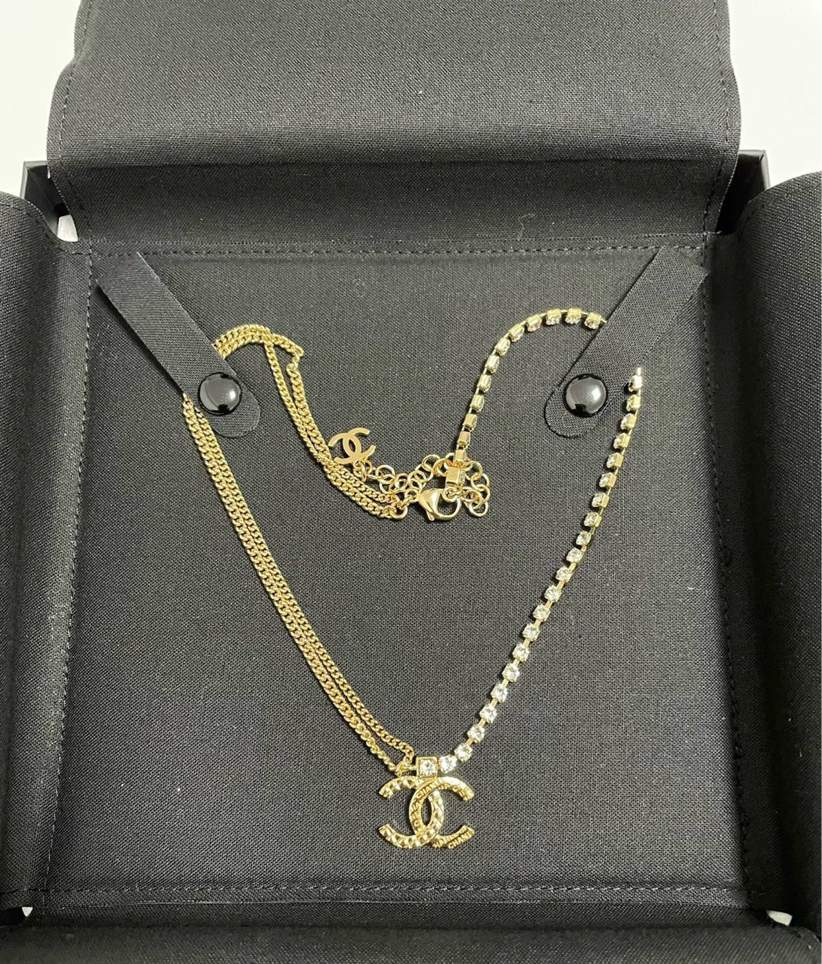 Chanel - Other - Gold-tone metal with clear crystal embellishments. - Gold