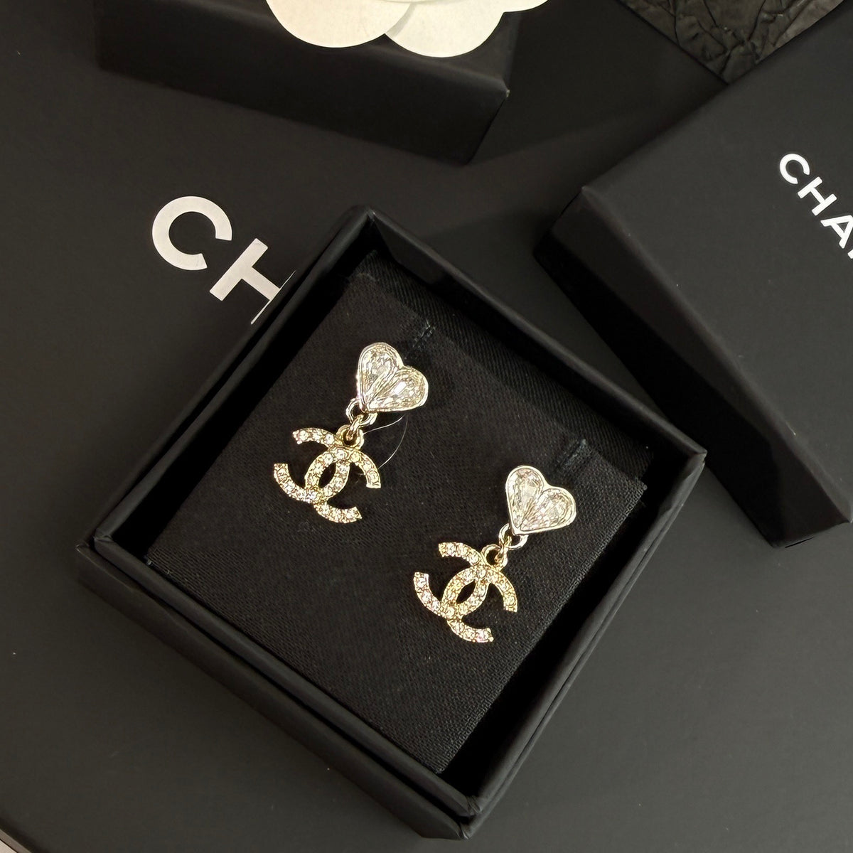Chanel - Other - Gold-tone metal with clear crystal embellishments. - Gold