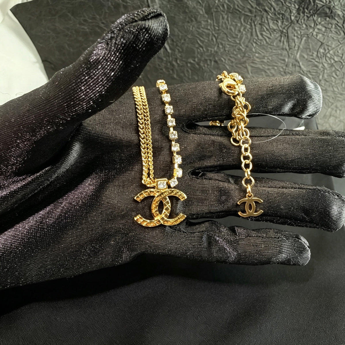Chanel - Other - Gold-tone metal with clear crystal embellishments. - Gold