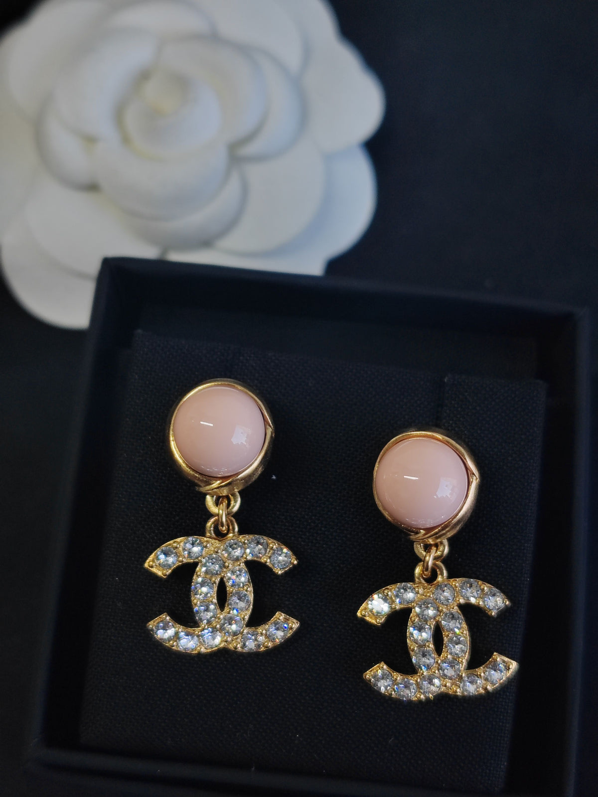 Chanel - Other - Gold-tone metal with clear crystals and pink cabochons; exact composition unknown. - Pink