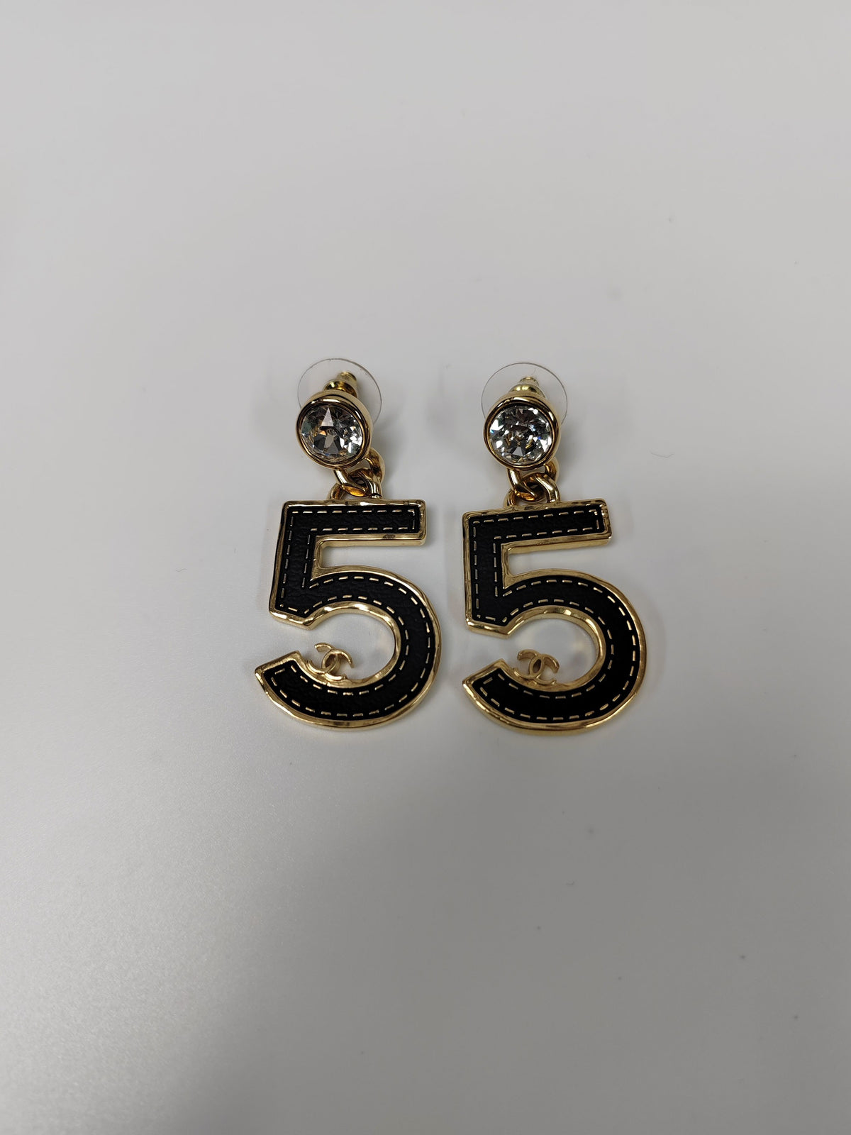 Chanel - Other - Gold-tone metal with clear faceted stone accents and navy number 5 detailing. - Multicolour